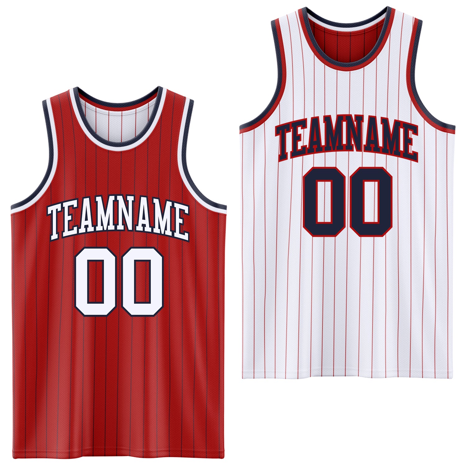 FansIdea Custom Red Navy Pinstripe-White Reversible Double Side Sublimation Basketball Set Jersey - $17.99 at Proof Eyewear