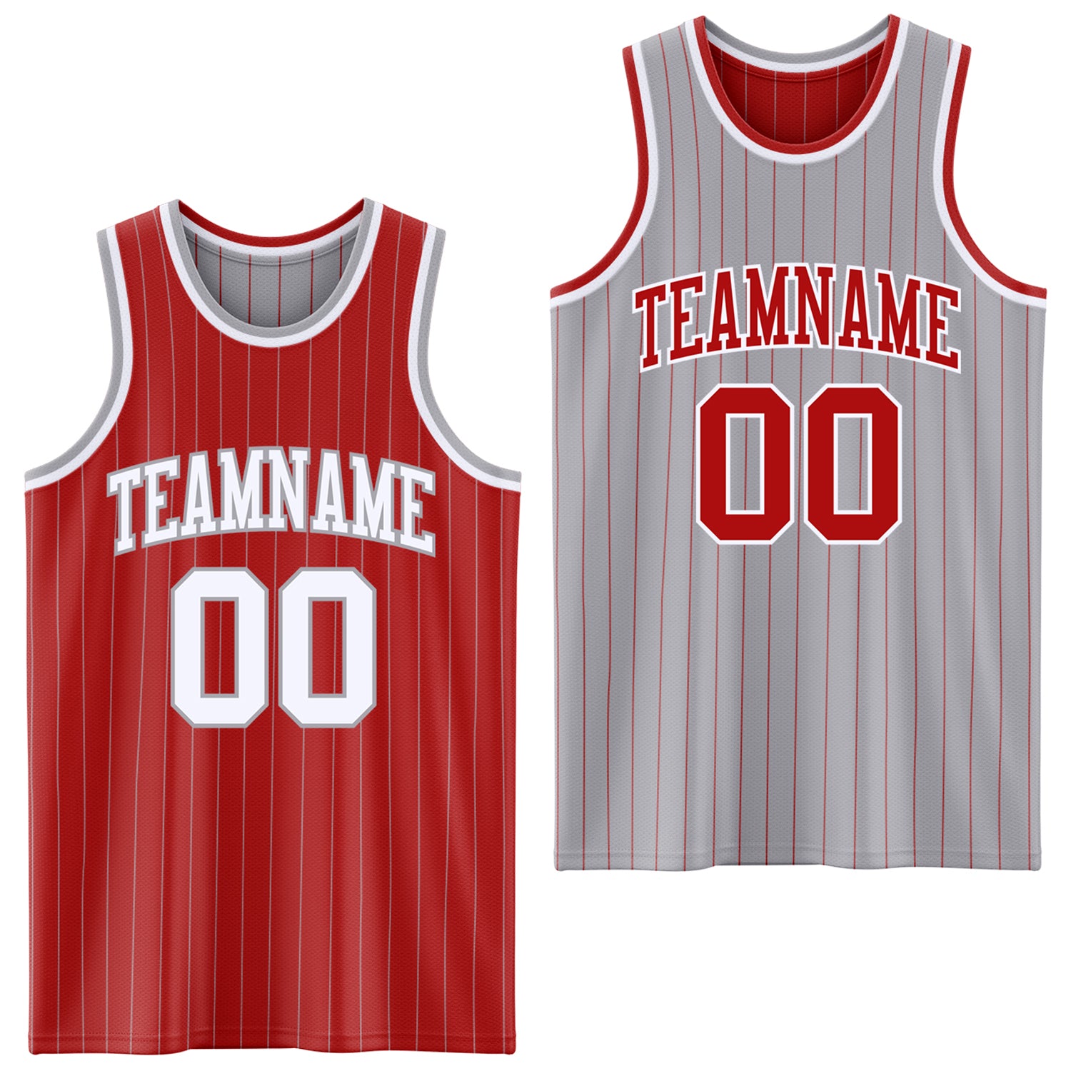 FansIdea Custom Red Gray Pinstripe-White Reversible Double Side Sublimation Basketball Set Jersey - $17.99 at Proof Eyewear