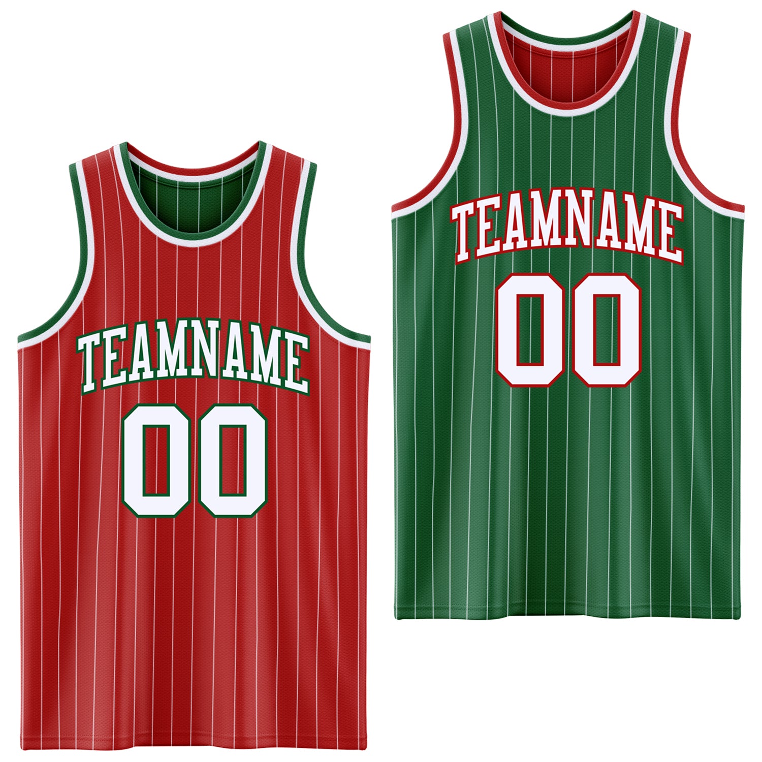 FansIdea Custom Red White Pinstripe-Kelly Green Reversible Double Side Sublimation Basketball Set Jersey - $17.99 at Proof Eyewear