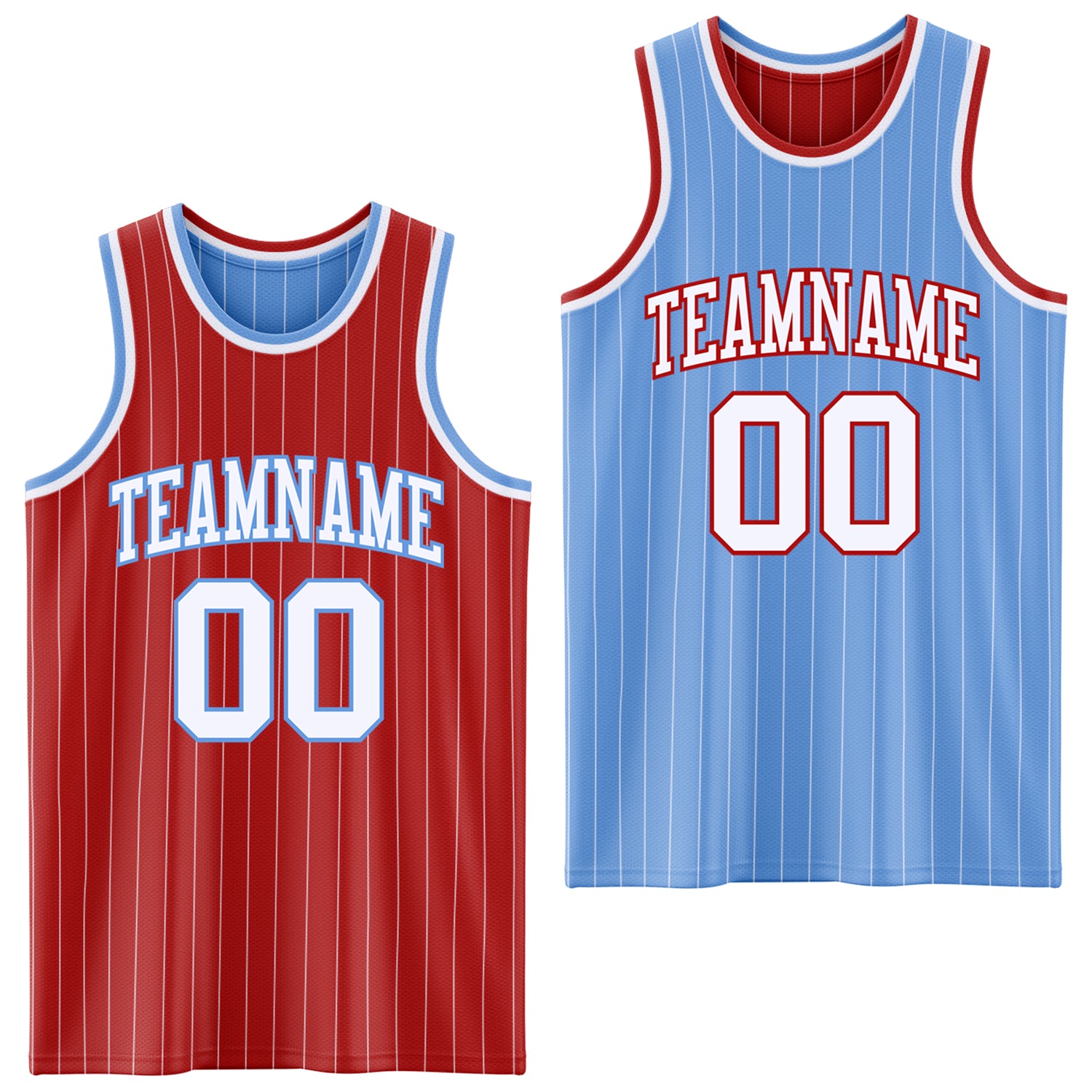 FansIdea Custom Red White Pinstripe-Light Blue Reversible Double Side Sublimation Basketball Set Jersey - $17.99 at Proof Eyewear