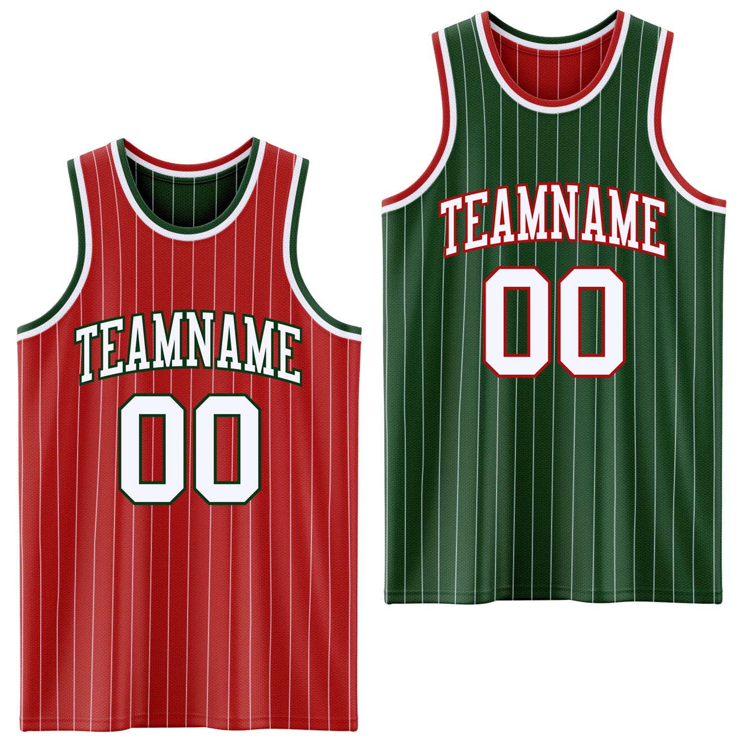 FansIdea Custom Red White Pinstripe-Green Reversible Double Side Sublimation Basketball Set Jersey - $17.99 at Proof Eyewear