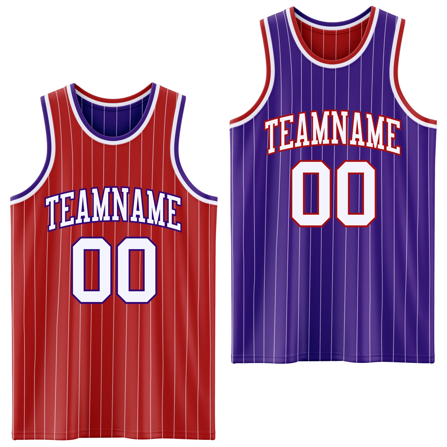 FansIdea Custom Red White Pinstripe-Purple Reversible Double Side Sublimation Basketball Set Jersey - $17.99 at Proof Eyewear