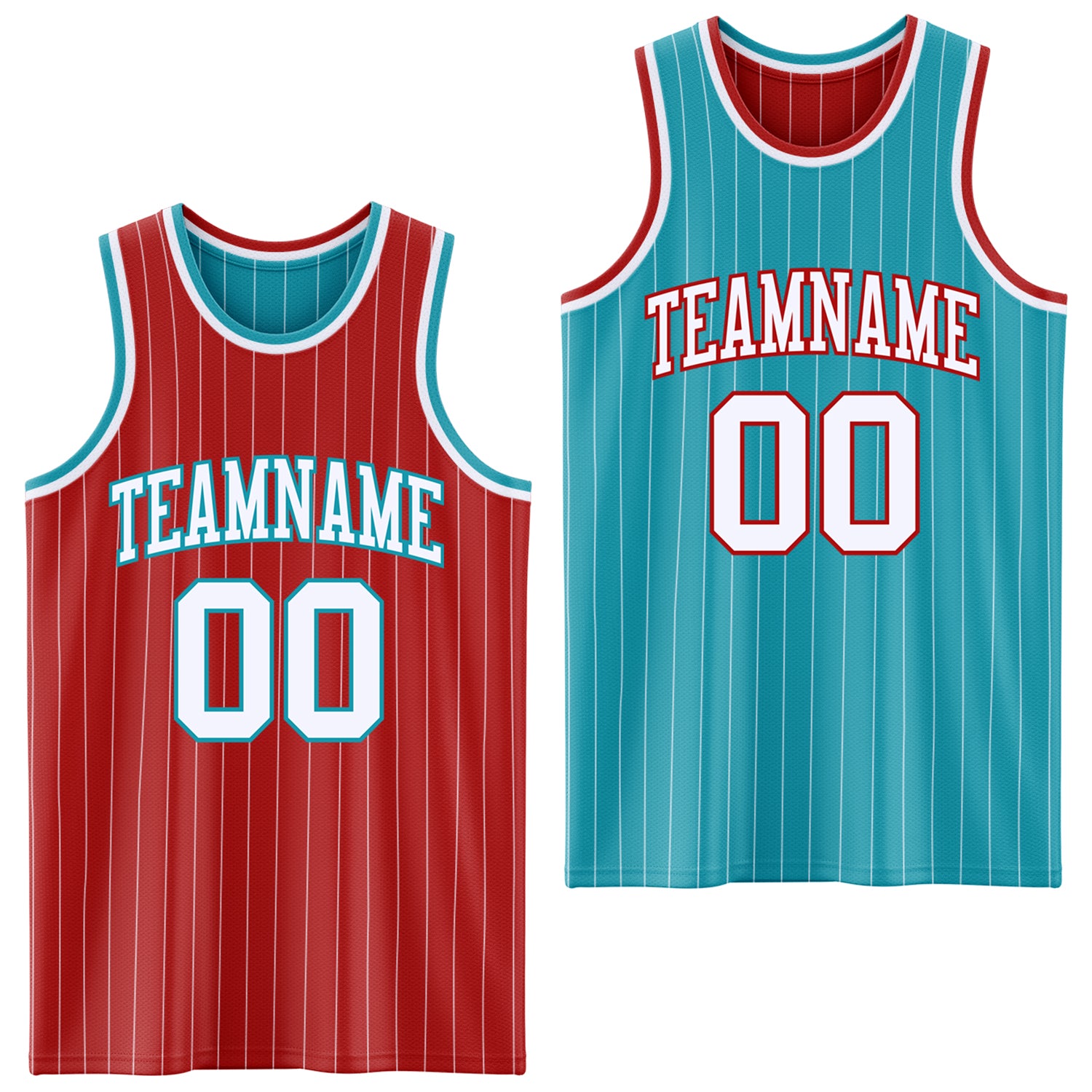FansIdea Custom Red White Pinstripe-Teal Reversible Double Side Sublimation Basketball Set Jersey - $17.99 at Proof Eyewear