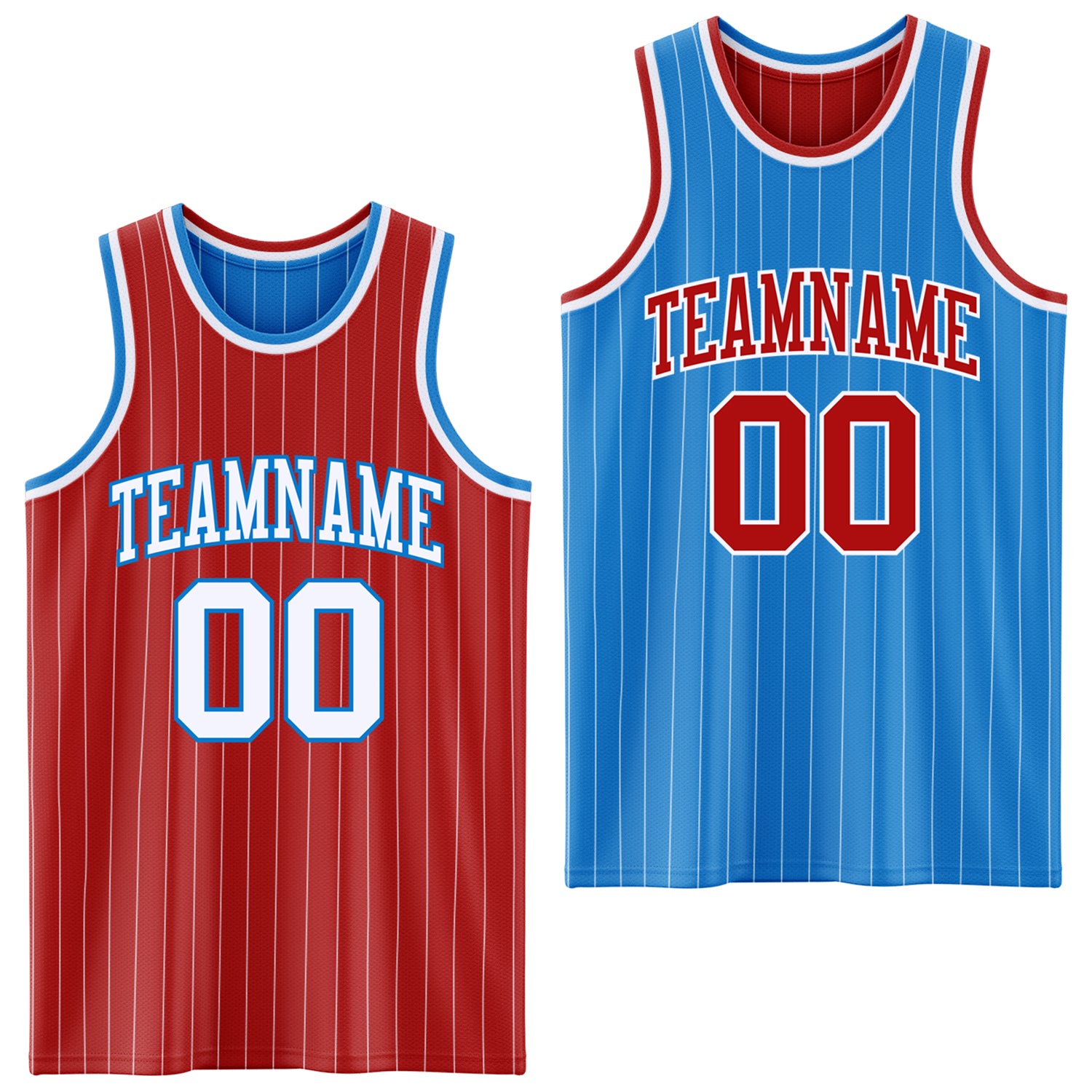 FansIdea Custom Red White Pinstripe-Powder Blue Reversible Double Side Sublimation Basketball Set Jersey - $17.99 at Proof Eyewear