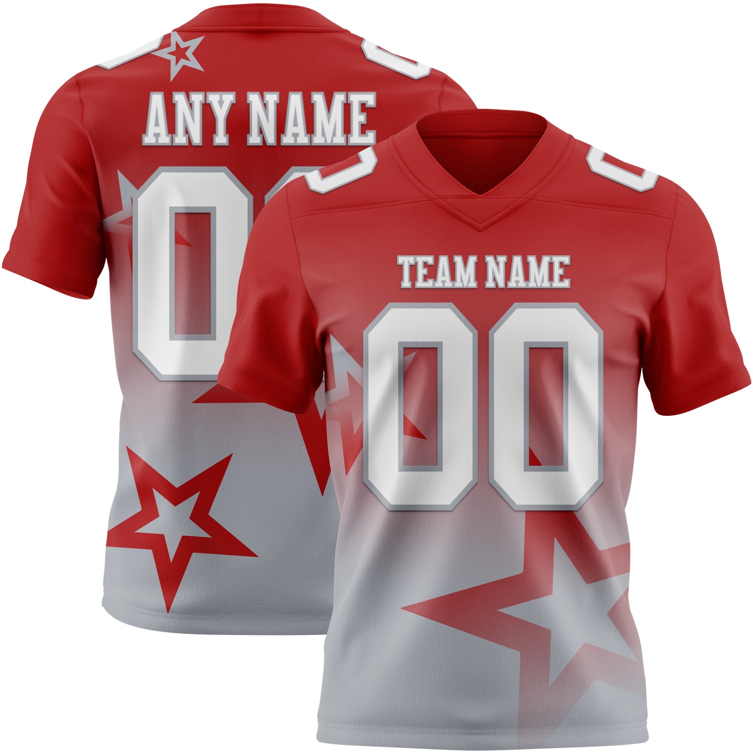 FansIdea Custom Red White-Gray Authentic Gradient Style Twinkle Star Football Jersey - $19.99 at Proof Eyewear
