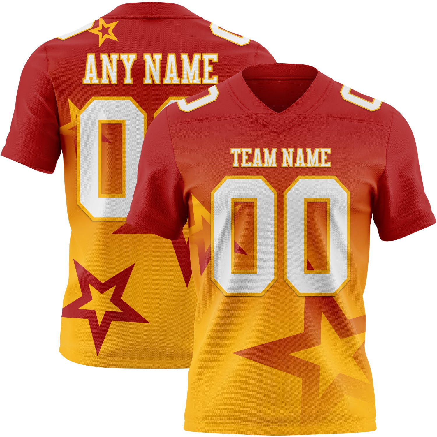 FansIdea Custom Red White-Gold Authentic Gradient Style Twinkle Star Football Jersey - $19.99 at Proof Eyewear
