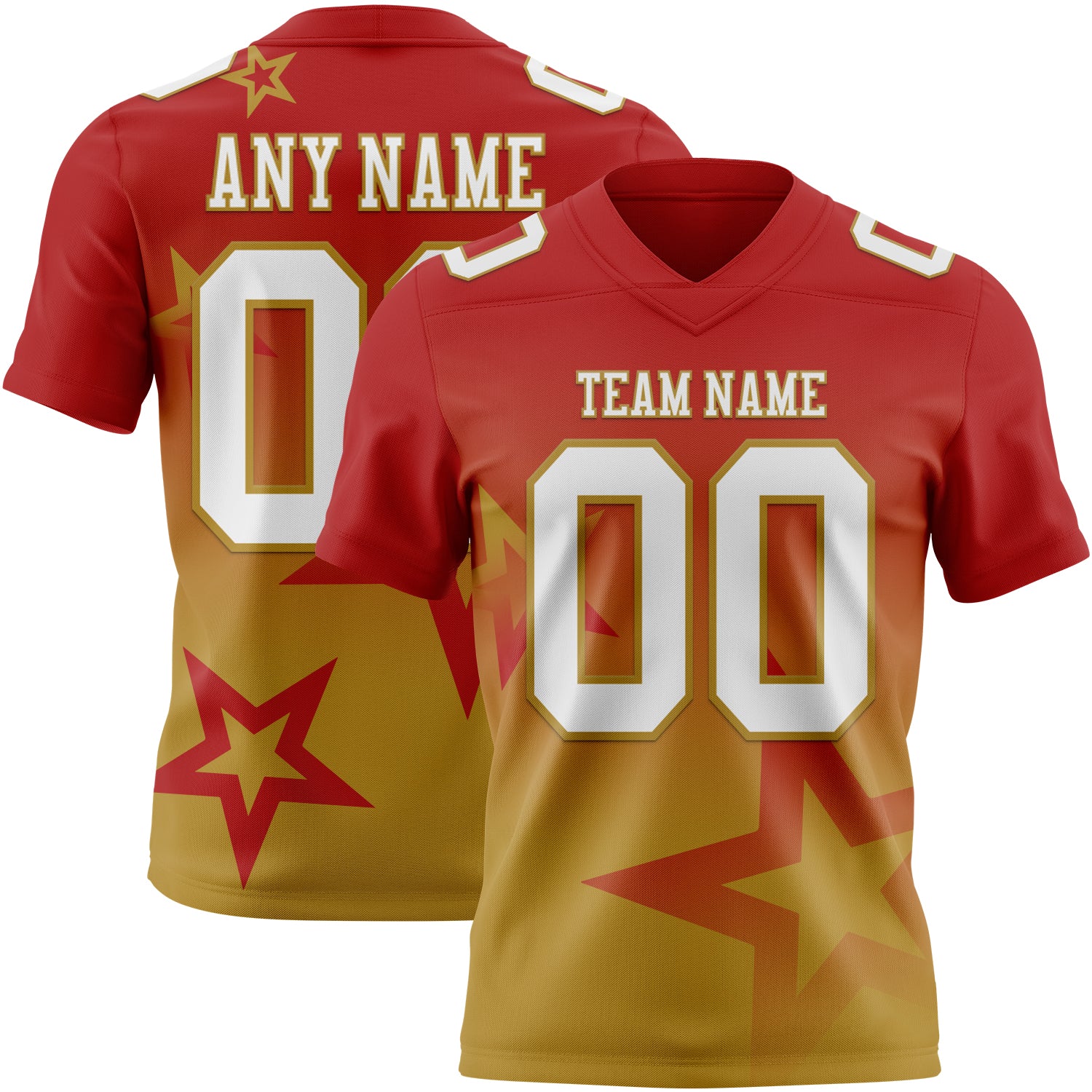 FansIdea Custom Red White-Old Gold Authentic Gradient Style Twinkle Star Football Jersey - $19.99 at Proof Eyewear