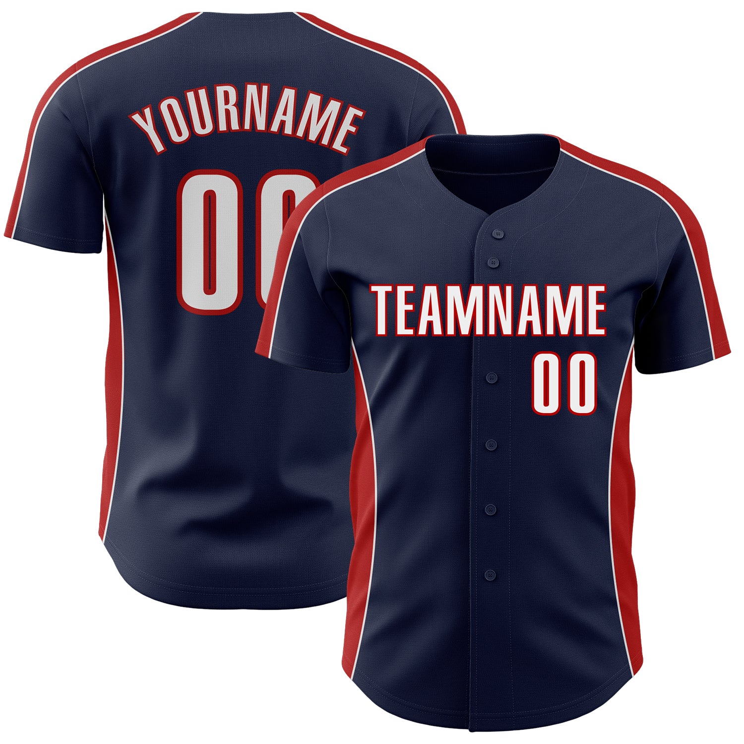FansIdea Custom Navy White-Red Classic Color Block Side Panel Stripe Authentic Baseball Jersey - $29.99 at Proof Eyewear