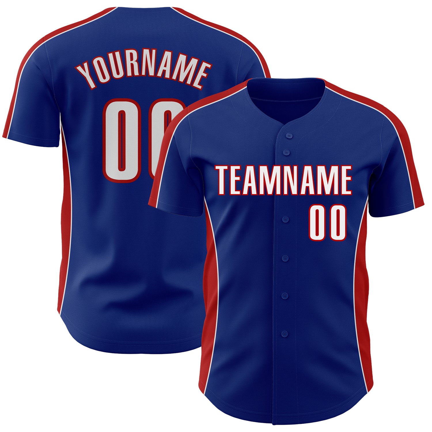 FansIdea Custom Royal White-Red Classic Color Block Side Panel Stripe Authentic Baseball Jersey - $29.99 at Proof Eyewear