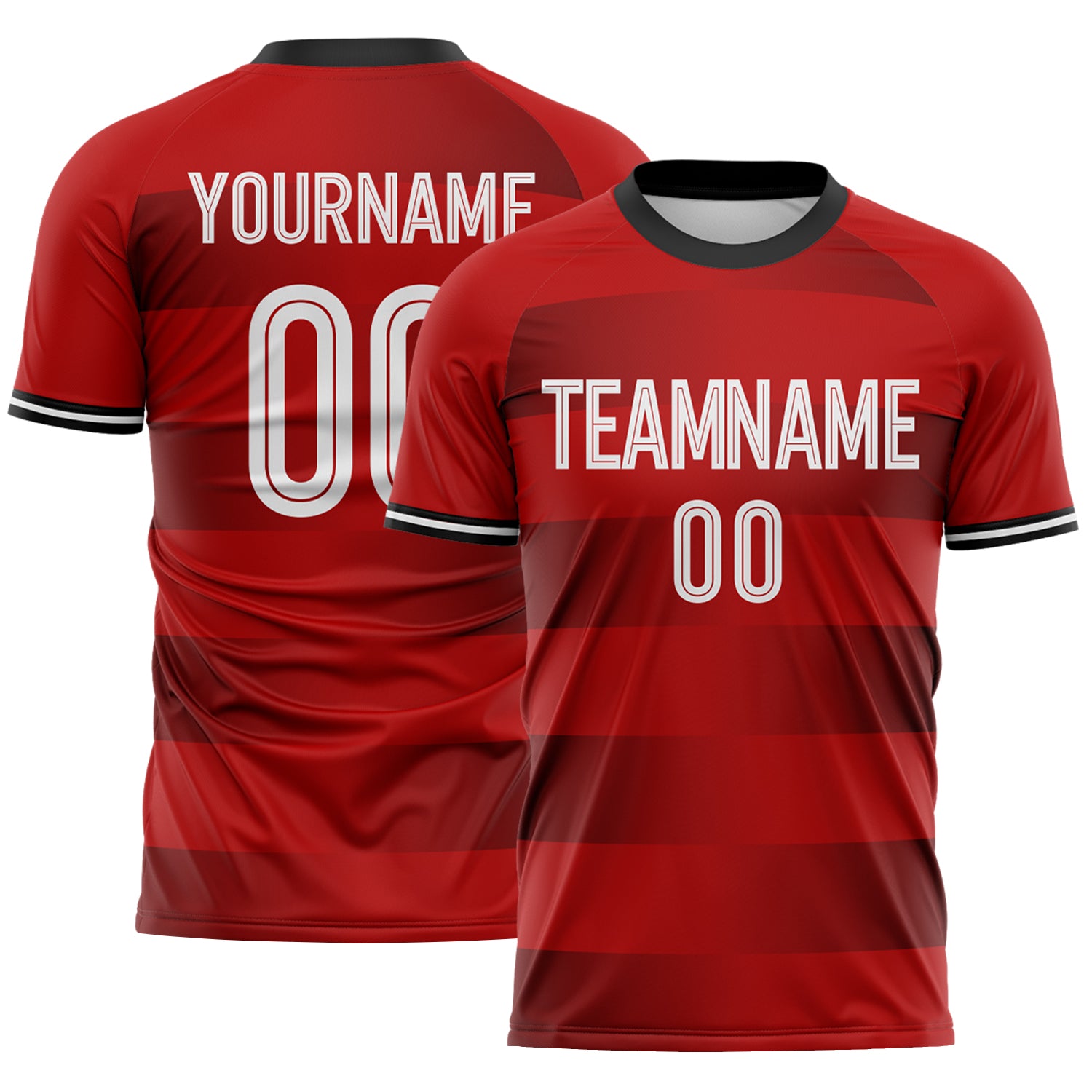 FansIdea Custom Red White-Black Gradient Horizontal Stripes England Style Sublimation Soccer Uniform Jersey - $16.99 at Proof Eyewear