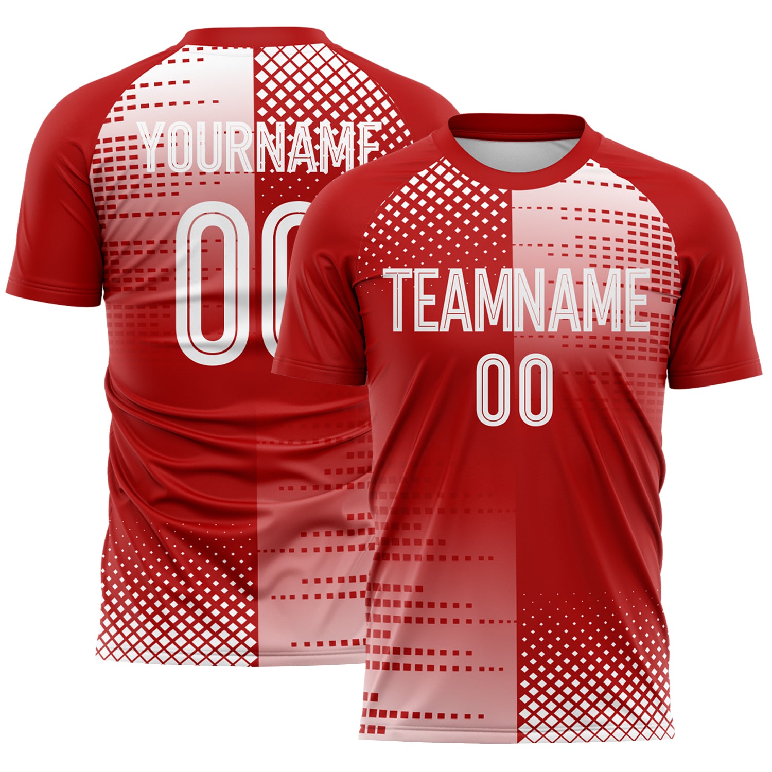 FansIdea Custom Red-White Split Geometric Grid England Style Sublimation Soccer Uniform Jersey - $16.99 at Proof Eyewear