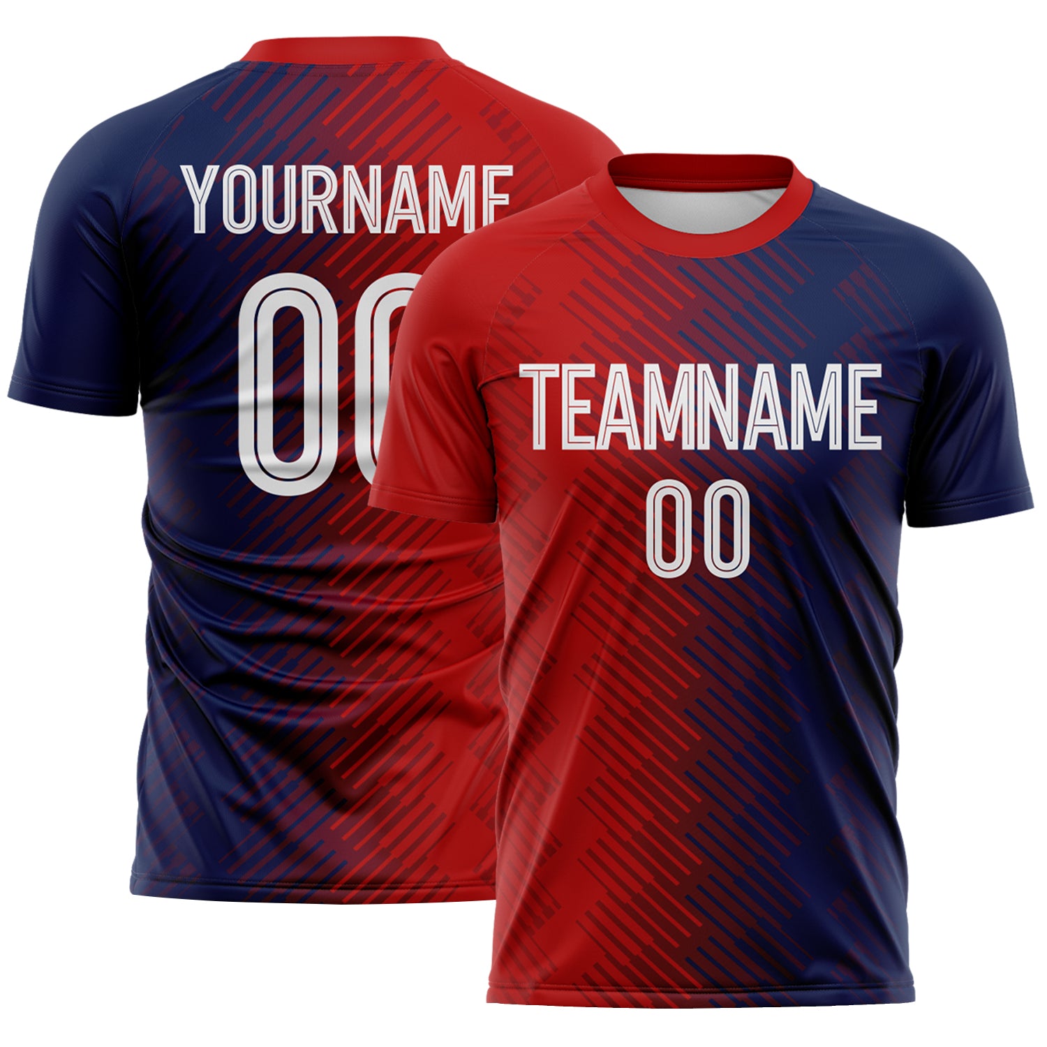 FansIdea Custom Red White-Navy Split Brush Stroke Diagonal Stripe England Style Sublimation Soccer Uniform Jersey - $16.99 at Proof Eyewear