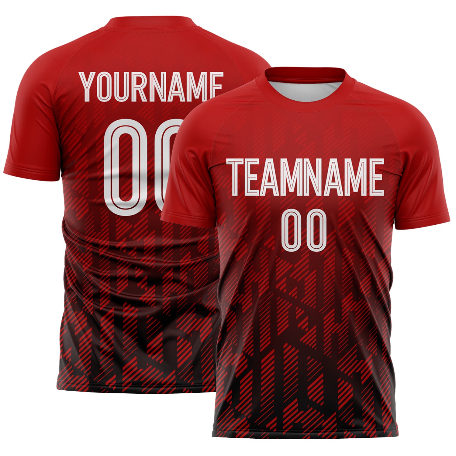 FansIdea Custom Red White-Black Diagonal Geometric Line Sublimation Soccer Uniform Jersey - $16.99 at Proof Eyewear