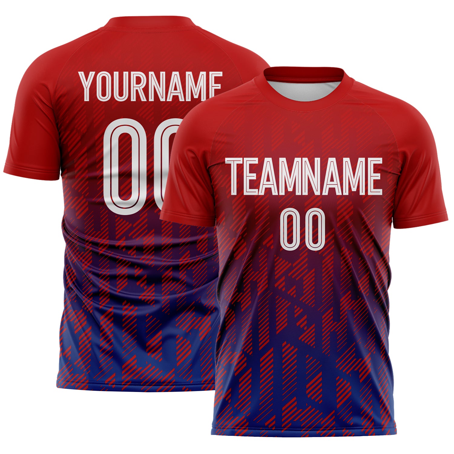 FansIdea Custom Red White-Royal Diagonal Geometric Line England Style Sublimation Soccer Uniform Jersey - $16.99 at Proof Eyewear