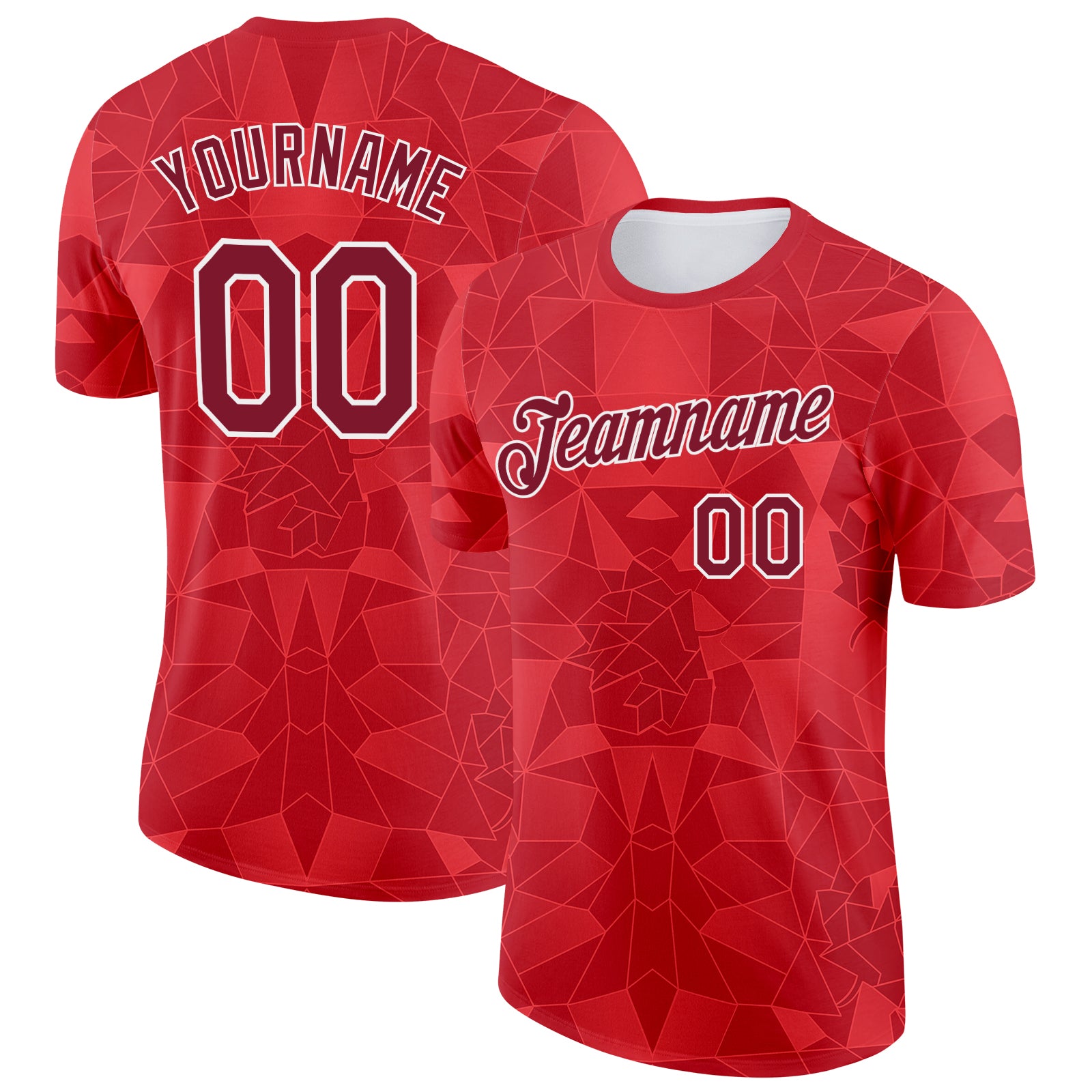 FansIdea Custom Red Crimson-White Canada Geometric Shape Soccer Jersey Performance T-Shirt - $14.99 at Proof Eyewear