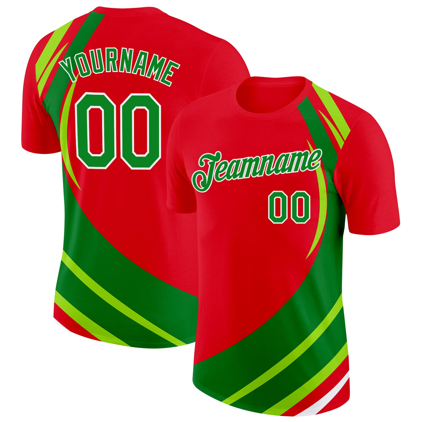 FansIdea Custom Red Grass Green-White Portugal Stripe Color Block Performance T-Shirt - $14.99 at Proof Eyewear