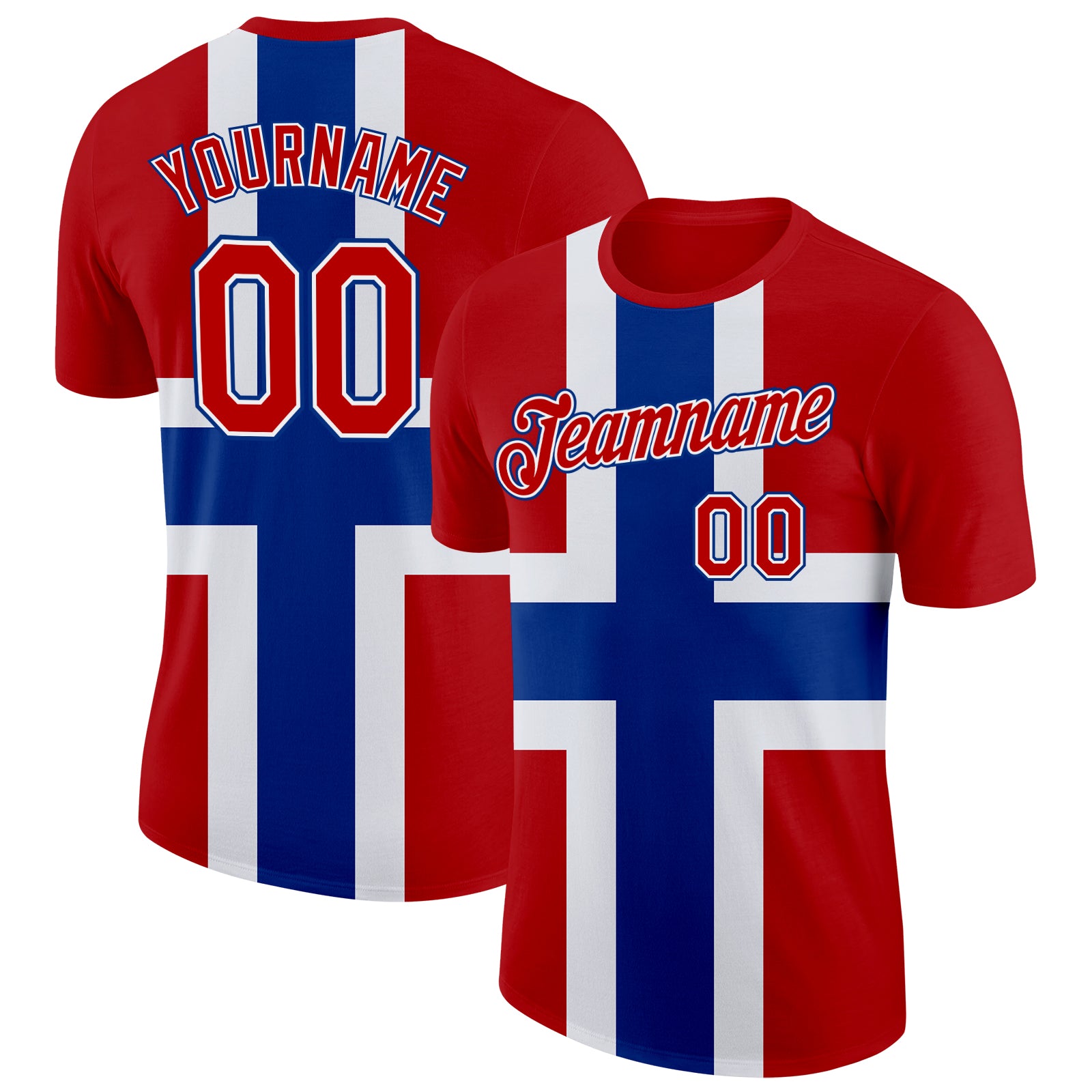 FansIdea Custom Red White-Royal Norway 	Flag Soccer Jersey Performance T-Shirt - $14.99 at Proof Eyewear