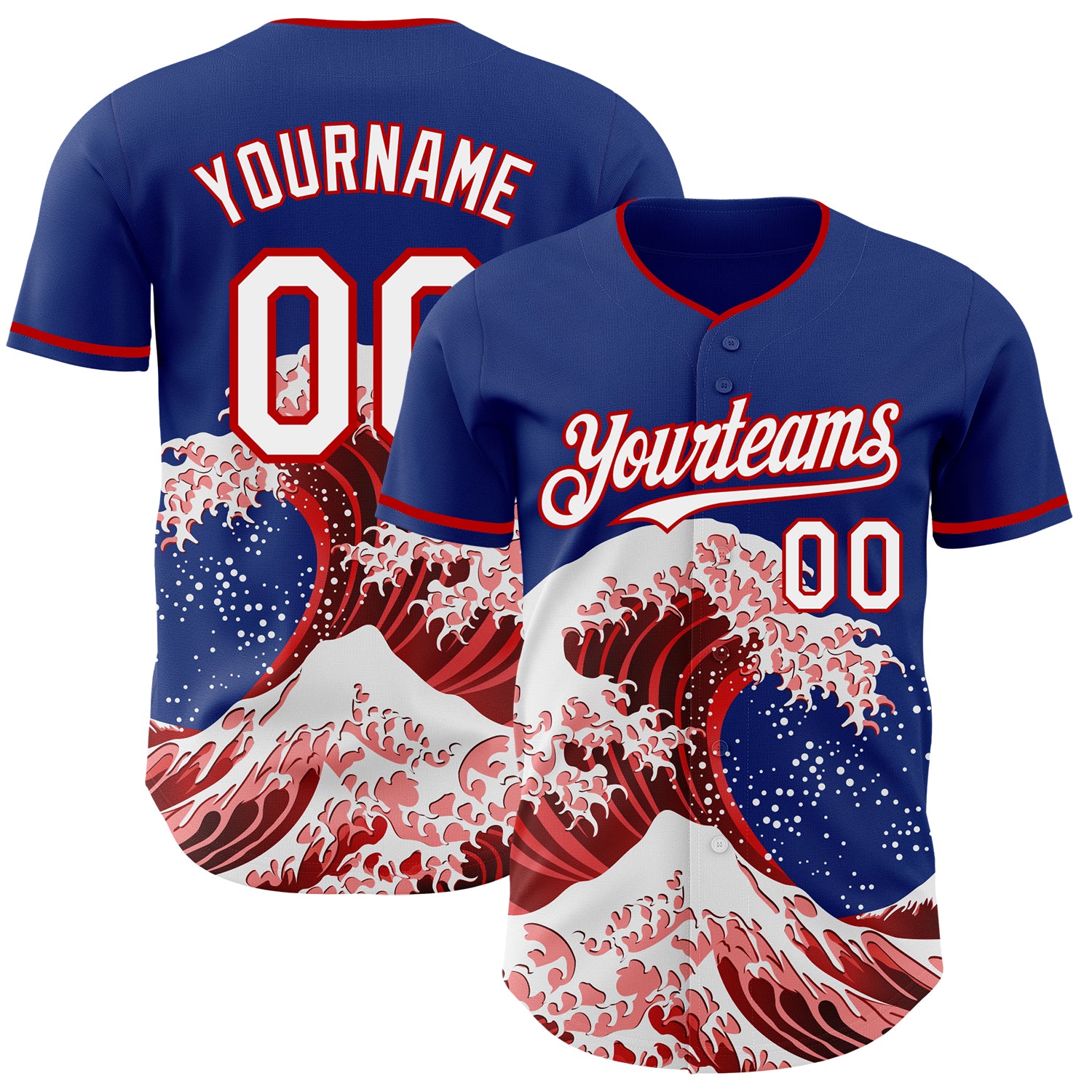 FansIdea Custom Royal White-Red Japanese Wave Authentic Baseball Jersey - $29.99 at Proof Eyewear