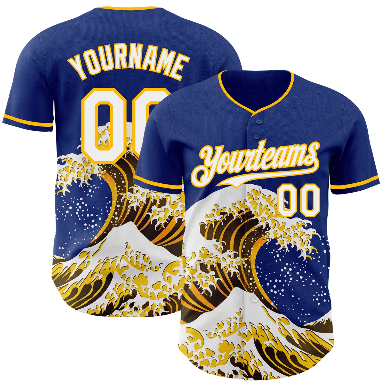 FansIdea Custom Royal White-Gold Japanese Wave Authentic Baseball Jersey - $29.99 at Proof Eyewear