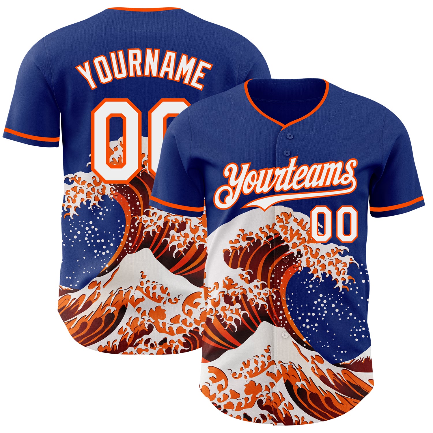 FansIdea Custom Royal White-Orange Japanese Wave Authentic Baseball Jersey - $29.99 at Proof Eyewear