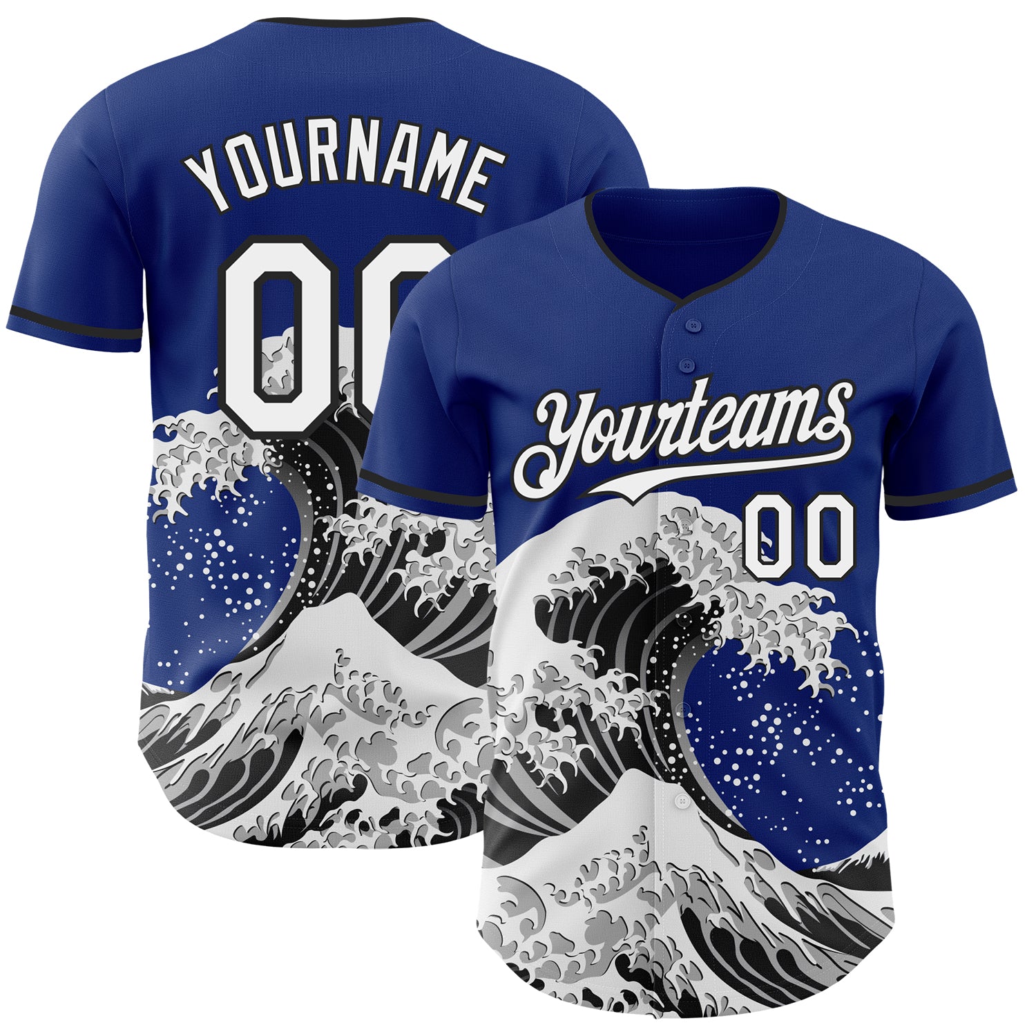 FansIdea Custom Royal White-Black Japanese Wave Authentic Baseball Jersey - $29.99 at Proof Eyewear