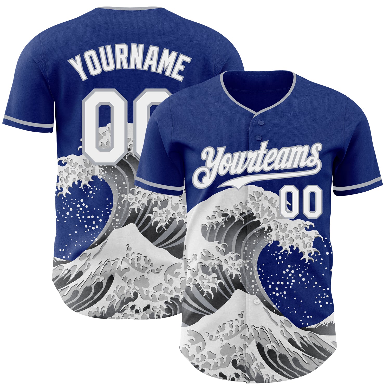 FansIdea Custom Royal White-Gray Japanese Wave Authentic Baseball Jersey - $29.99 at Proof Eyewear