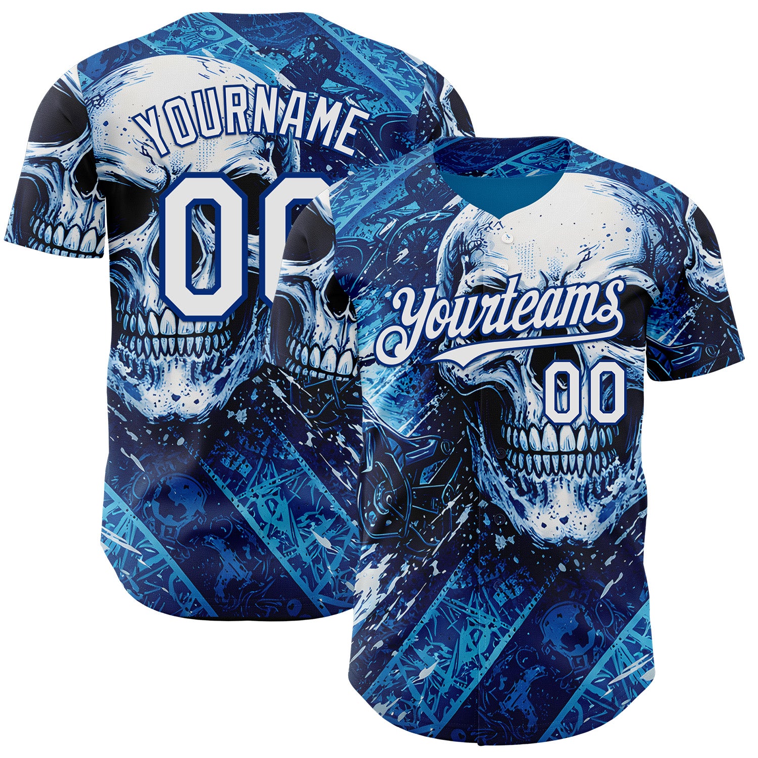 FansIdea Custom Blue White-Royal 3D Pattern Design Motorcycle Motocross Skull Authentic Baseball Jersey - $29.99 at Proof Eyewear