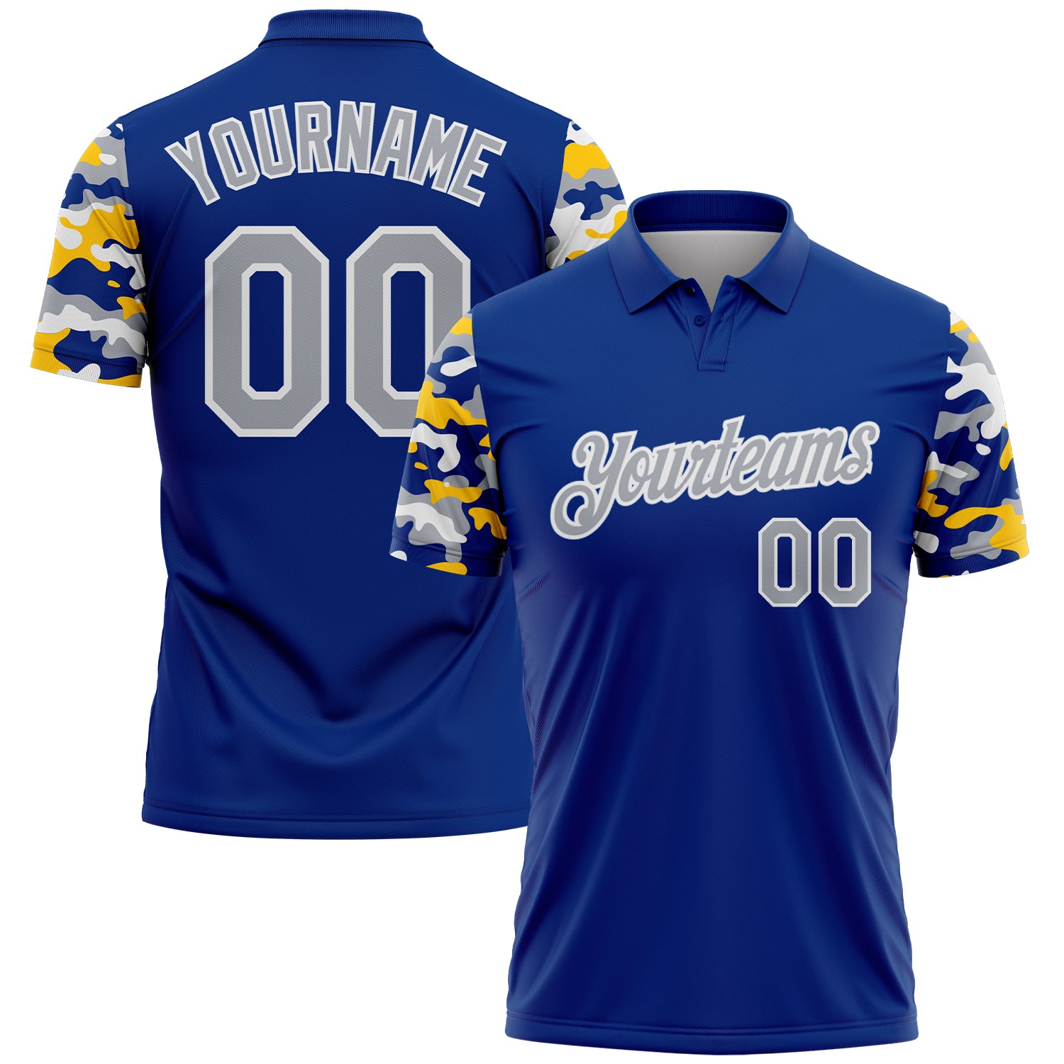 FansIdea Custom Royal Gray Yellow-White Digital Camo Two Tone Performance Polo Shirt - $19.99 at Proof Eyewear