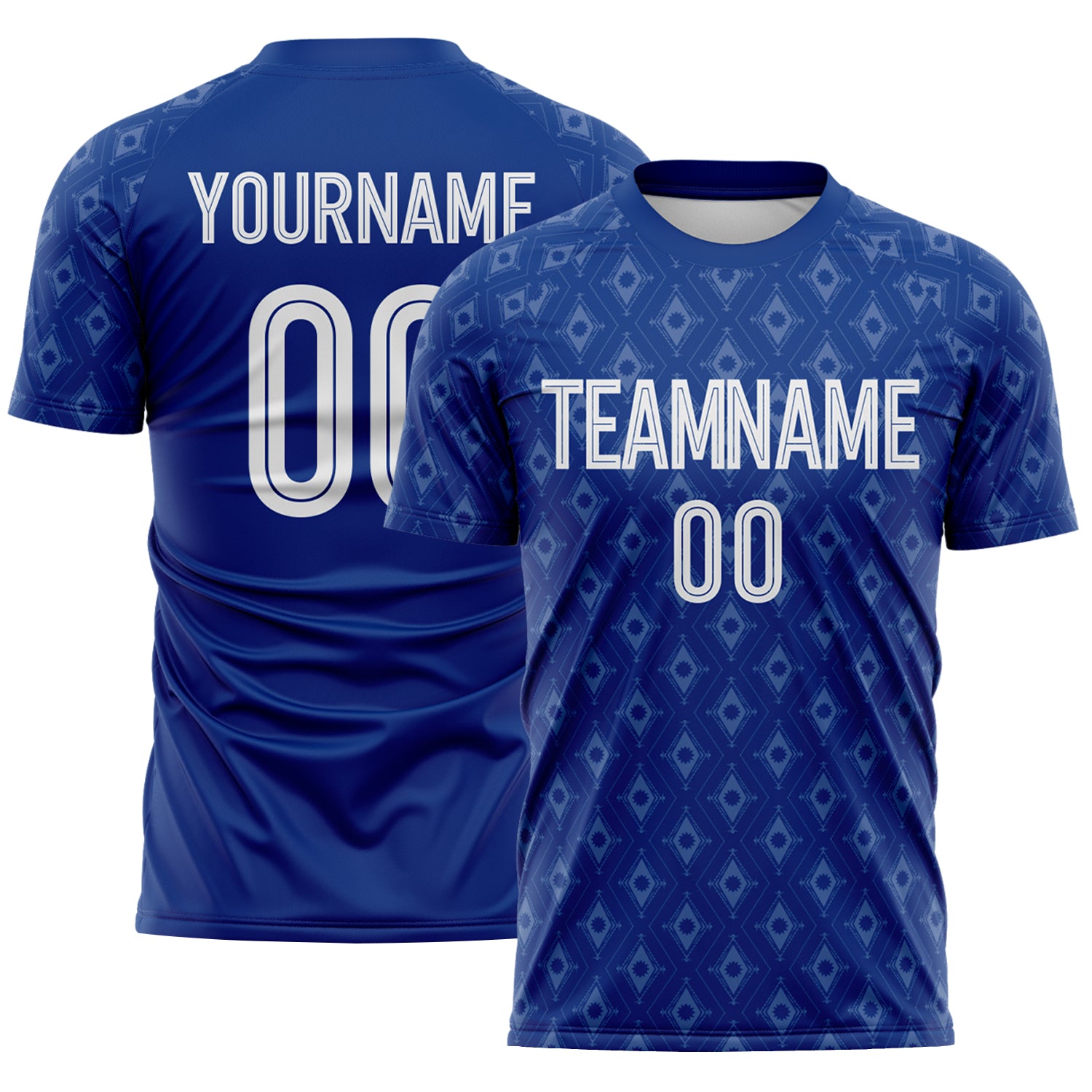 FansIdea Custom Royal-White Geometric England Style Sublimation Soccer Uniform Jersey - $16.99 at Proof Eyewear