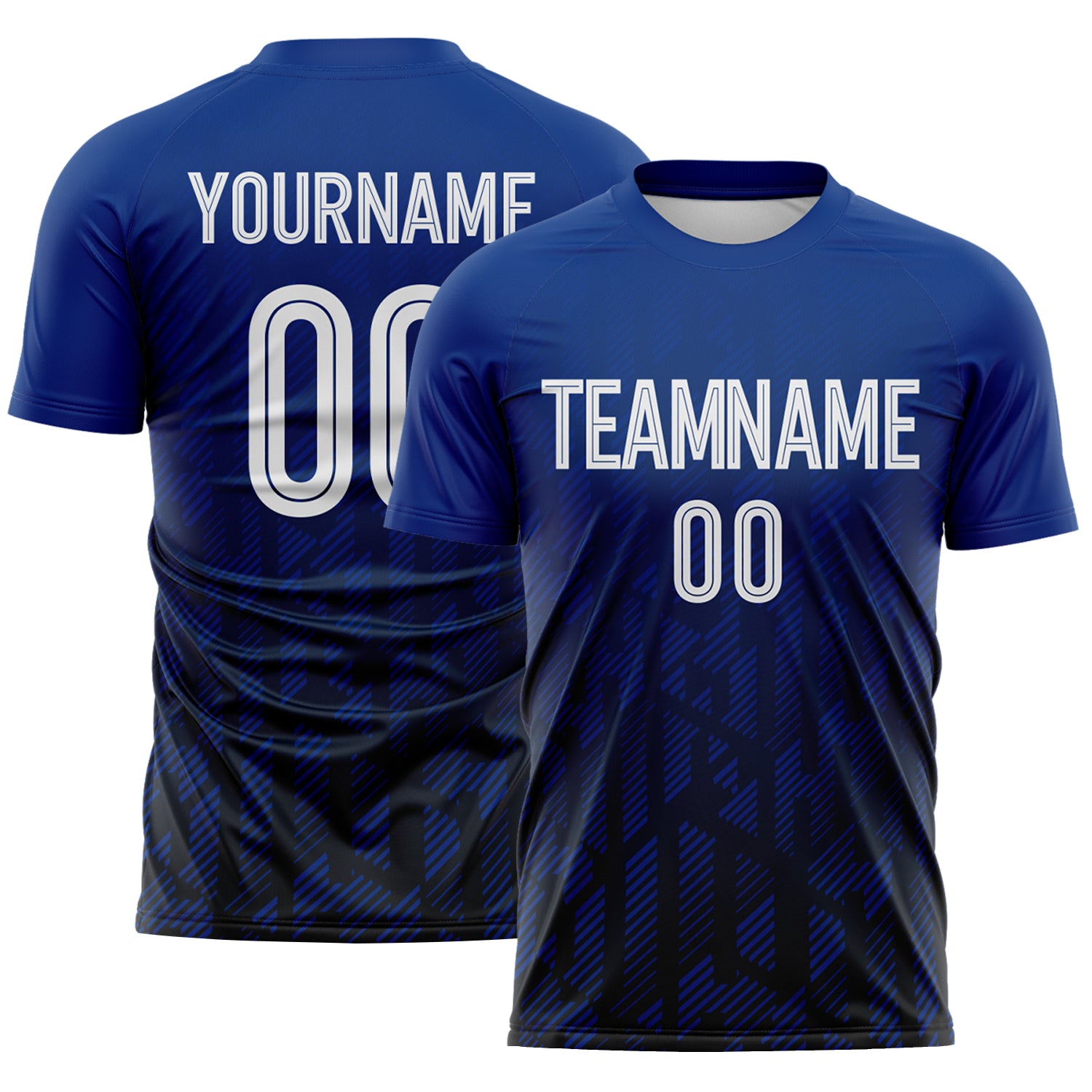FansIdea Custom Royal White Black-Navy Diagonal Geometric Line Sublimation Soccer Uniform Jersey - $16.99 at Proof Eyewear