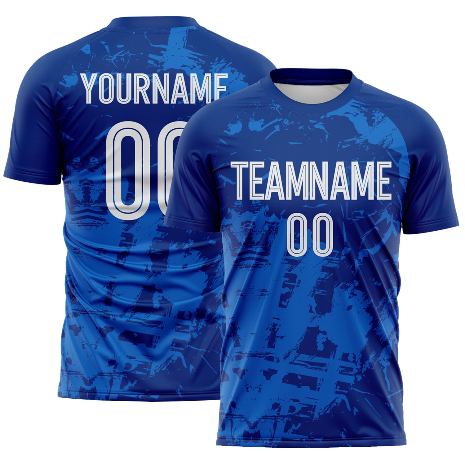 FansIdea Custom Royal White-Blue Brush Stroke Splatter England Style Sublimation Soccer Uniform Jersey - $16.99 at Proof Eyewear