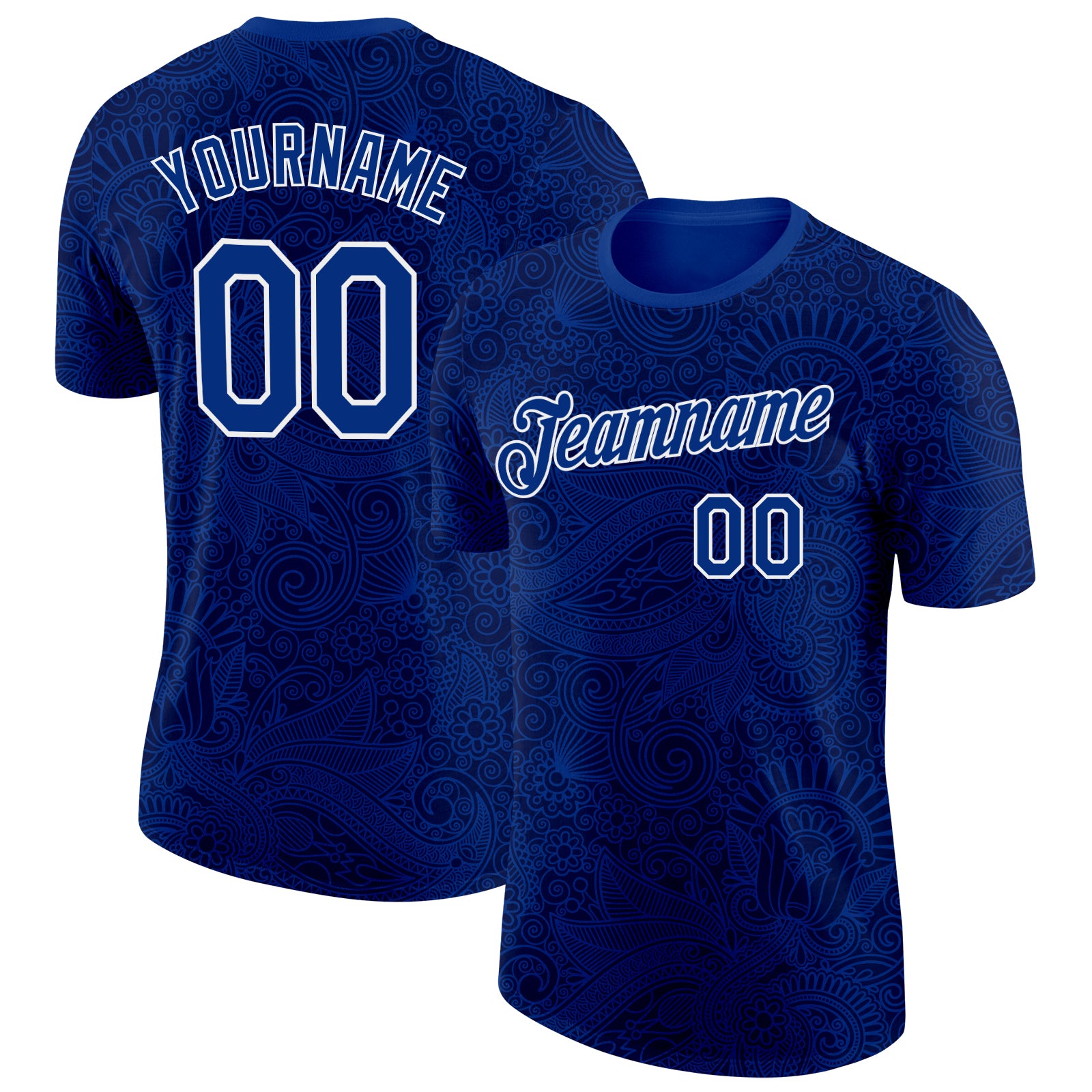 FansIdea Custom Royal White Italy Paisley Bandana Soccer Jersey Performance T-Shirt - $14.99 at Proof Eyewear