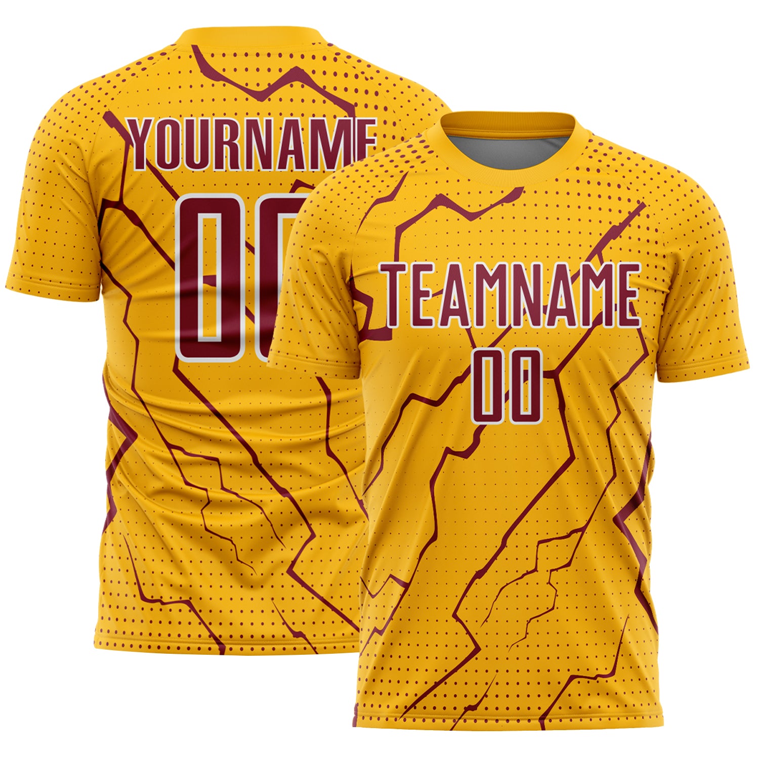 FansIdea Custom Gold Crimson-White Lightning Sports Sublimation Soccer Uniform Jersey - $16.99 at Proof Eyewear