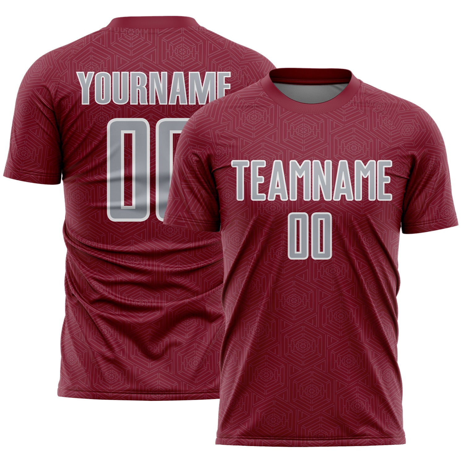 Custom Crimson Gray-White Geometric Shape Sports Sublimation Soccer Uniform Jersey