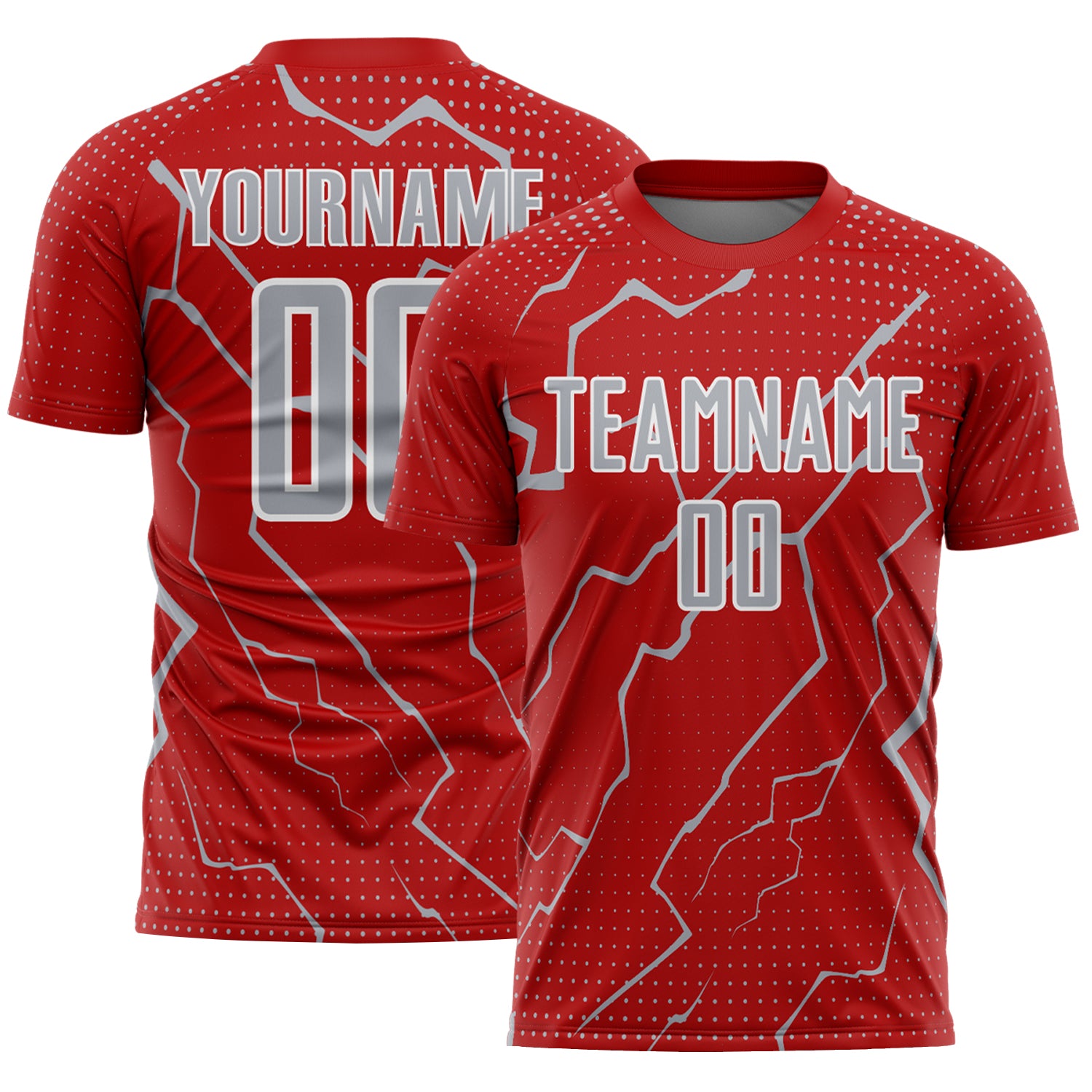 FansIdea Custom Red Gray-White Lightning Sports Sublimation Soccer Uniform Jersey - $16.99 at Proof Eyewear