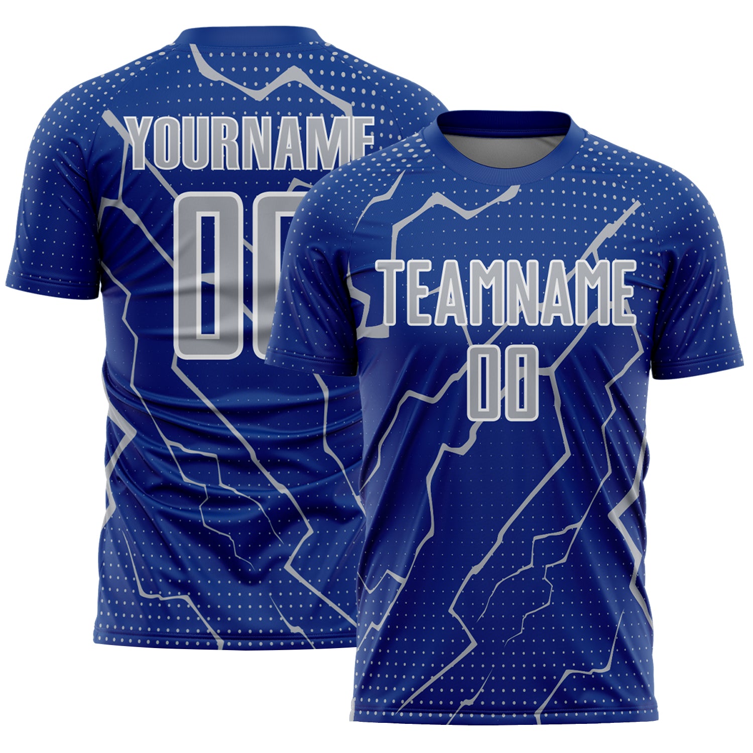 FansIdea Custom Royal Gray-White Lightning Sports Sublimation Soccer Uniform Jersey - $16.99 at Proof Eyewear