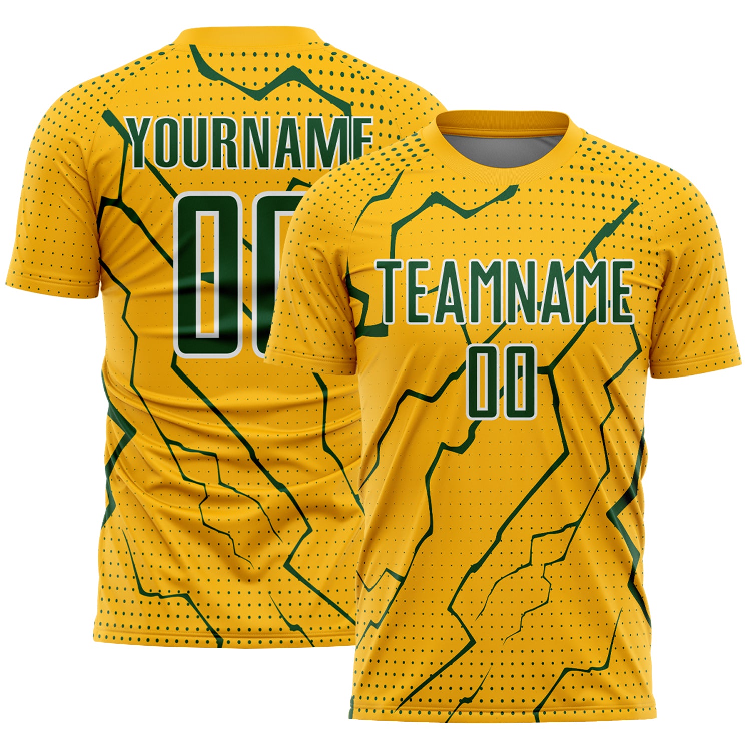 FansIdea Custom Gold Green-White Lightning Sports Sublimation Soccer Uniform Jersey - $16.99 at Proof Eyewear