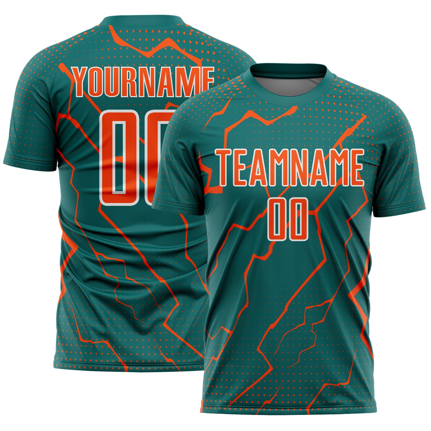 FansIdea Custom Teal Orange-White Lightning Sports Sublimation Soccer Uniform Jersey - $16.99 at Proof Eyewear