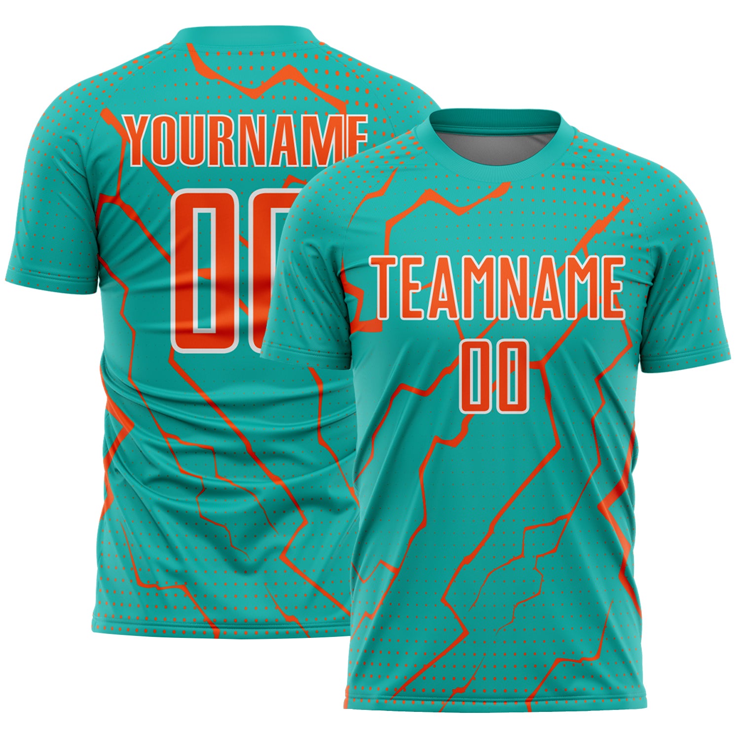 FansIdea Custom Aqua Orange-White Lightning Sports Sublimation Soccer Uniform Jersey - $16.99 at Proof Eyewear