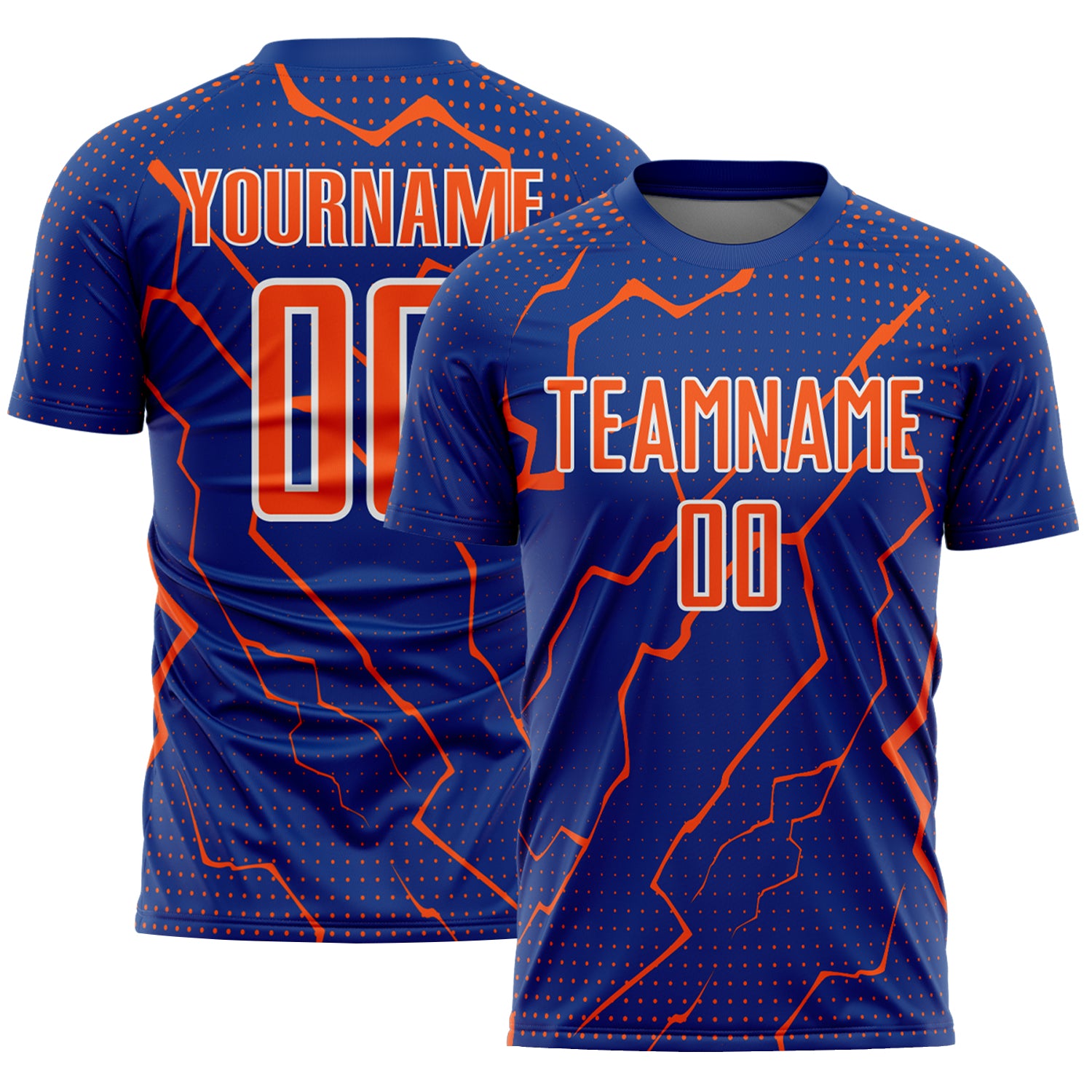 FansIdea Custom Royal Orange-White Lightning Sports Sublimation Soccer Uniform Jersey - $16.99 at Proof Eyewear