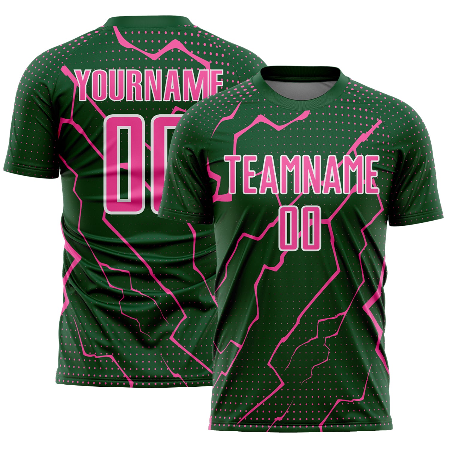 FansIdea Custom Green Pink-White Lightning Sports Sublimation Soccer Uniform Jersey - $16.99 at Proof Eyewear