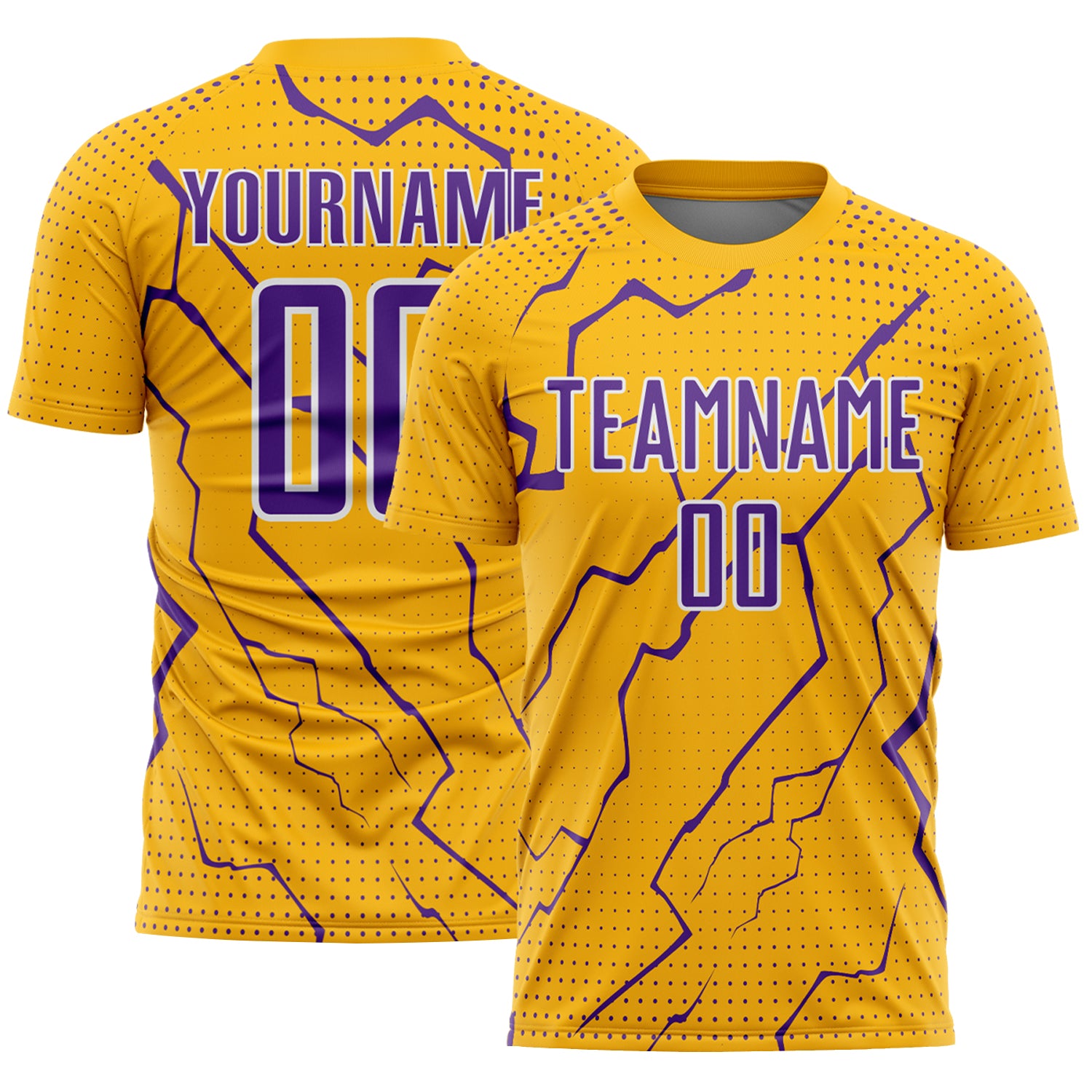 FansIdea Custom Gold Purple-White Lightning Sports Sublimation Soccer Uniform Jersey - $16.99 at Proof Eyewear