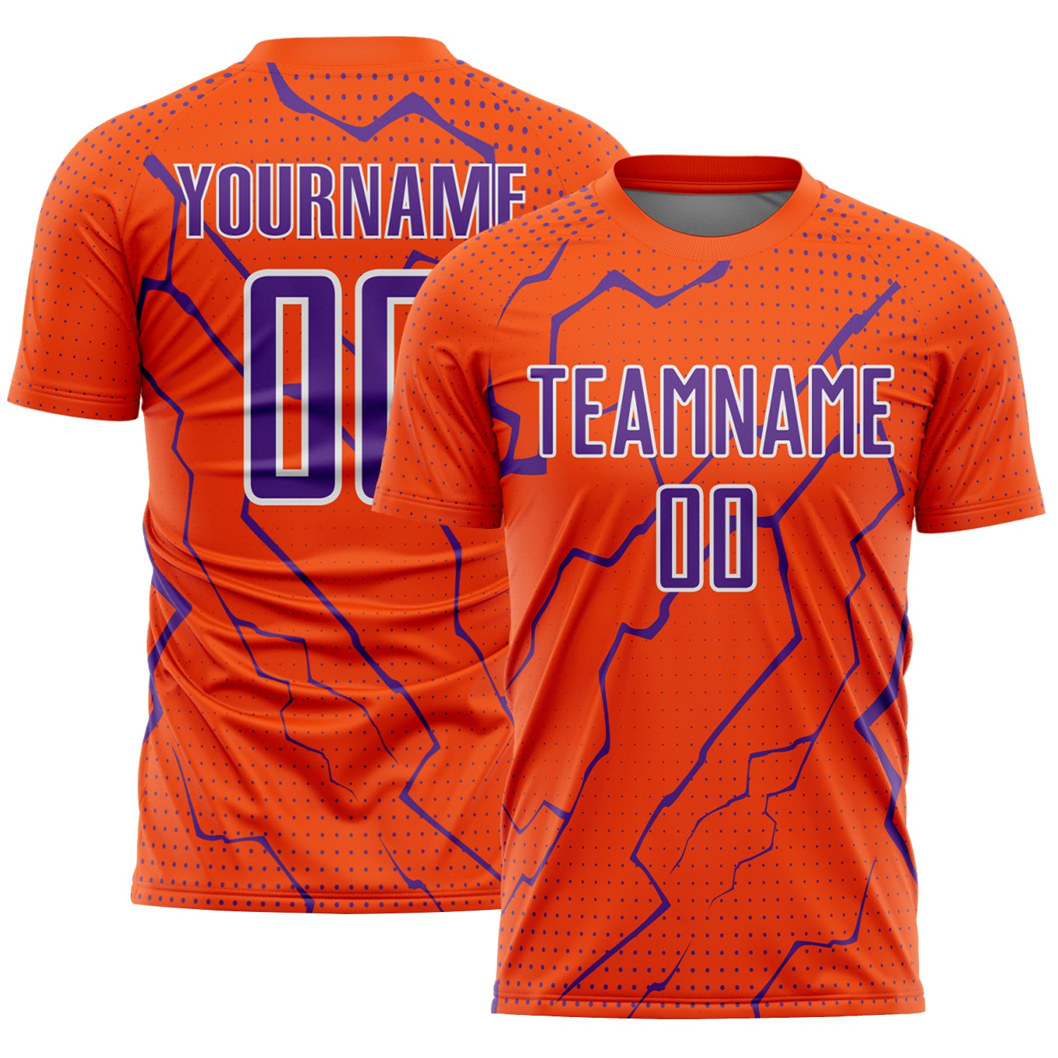 FansIdea Custom Orange Purple-White Lightning Sports Sublimation Soccer Uniform Jersey - $16.99 at Proof Eyewear