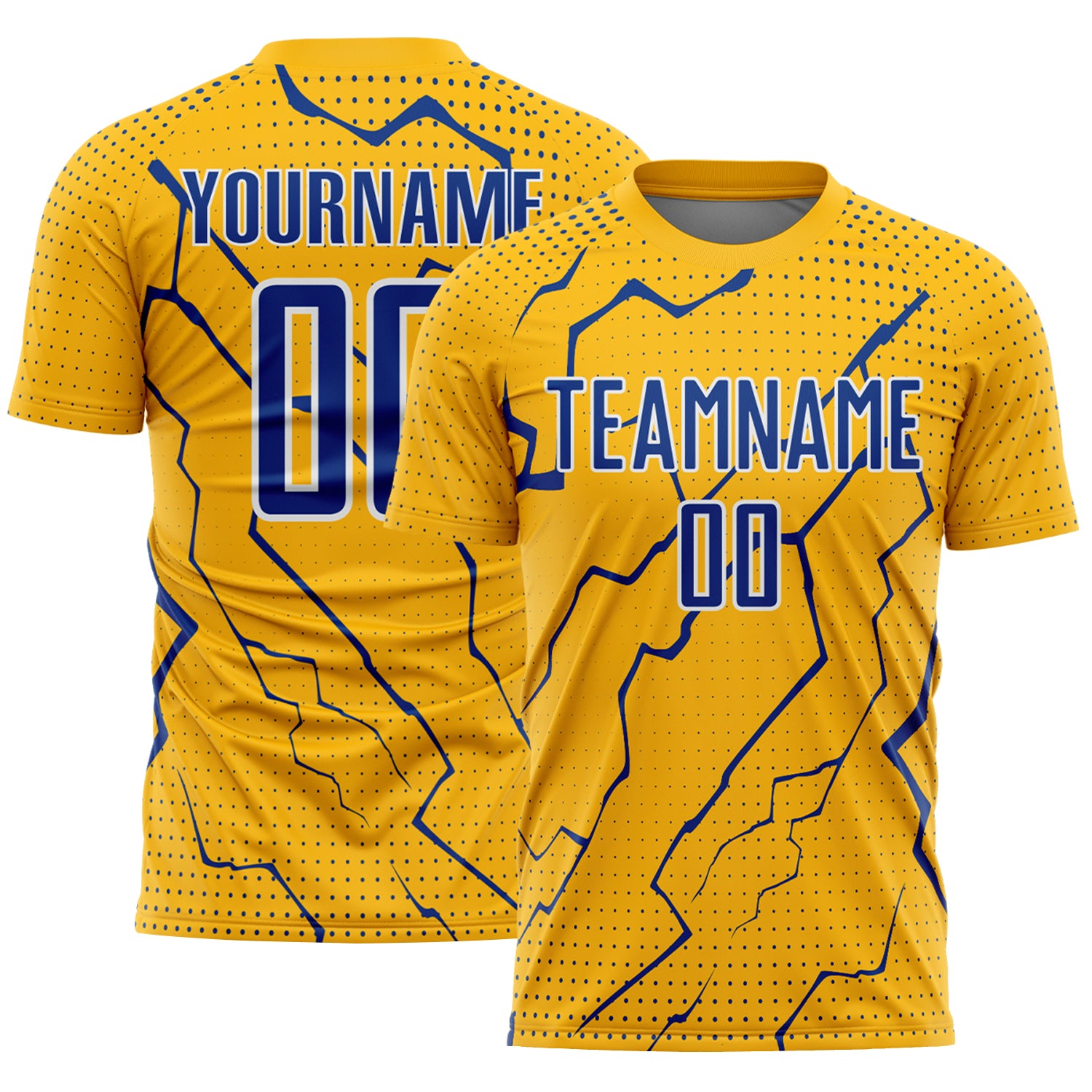 FansIdea Custom Gold Royal-White Lightning Sports Sublimation Soccer Uniform Jersey - $16.99 at Proof Eyewear