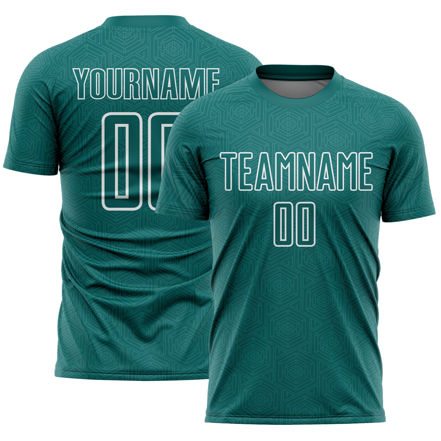 Custom Teal White Geometric Shape Sports Sublimation Soccer Uniform Jersey