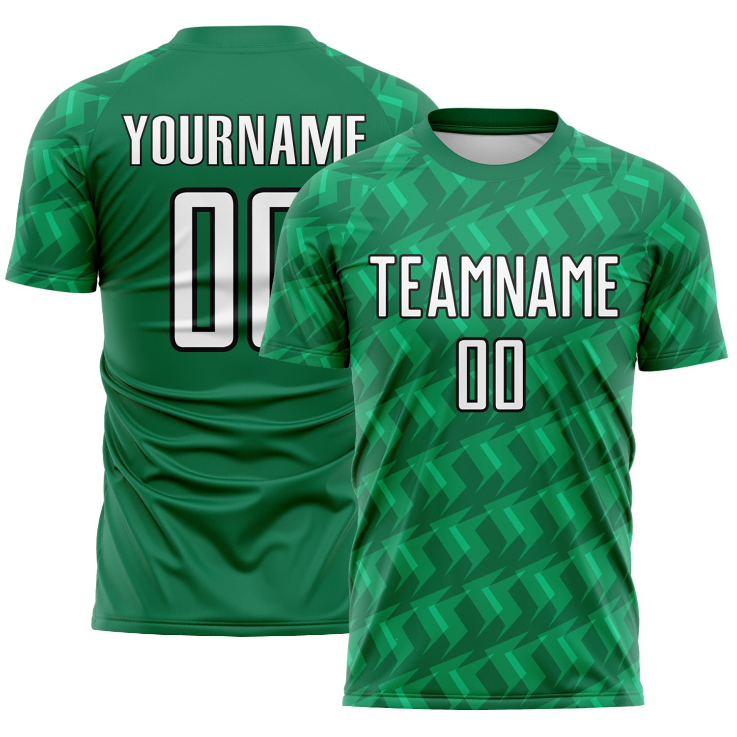FansIdea Custom Kelly Green White-Black Chevron Geometric Arrow Sublimation Soccer Uniform Jersey - $16.99 at Proof Eyewear