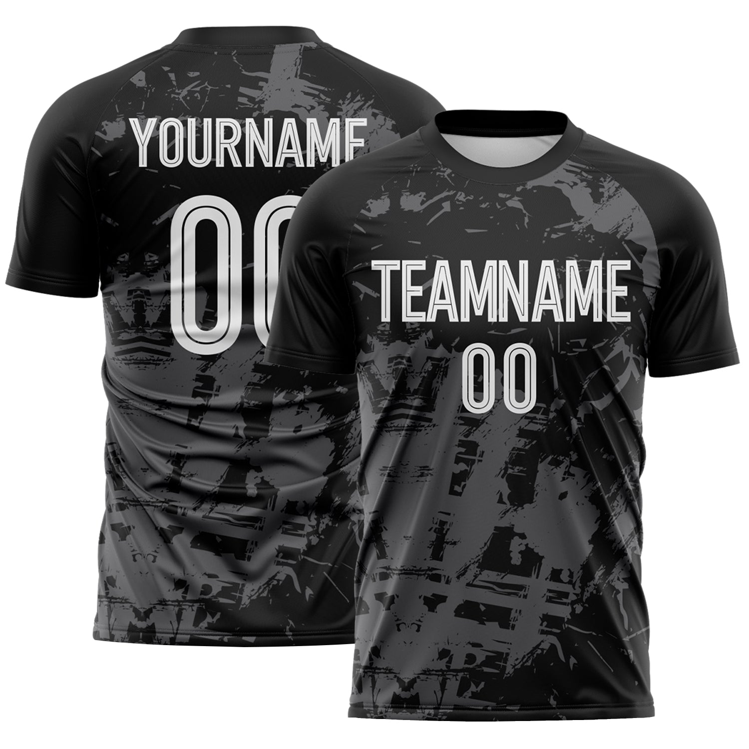 FansIdea Custom Black White-Steel Gray Brush Stroke Splatter Sublimation Soccer Uniform Jersey - $16.99 at Proof Eyewear