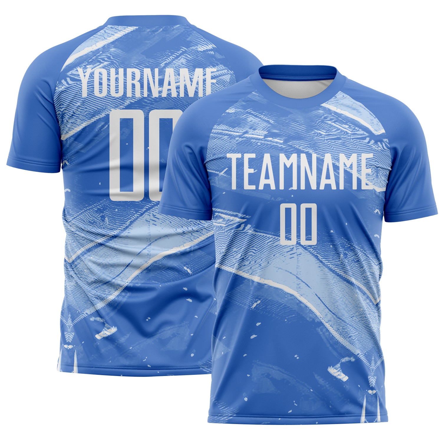 FansIdea Custom Light Blue-White Flowing Wave Sublimation Soccer Uniform Jersey - $16.99 at Proof Eyewear