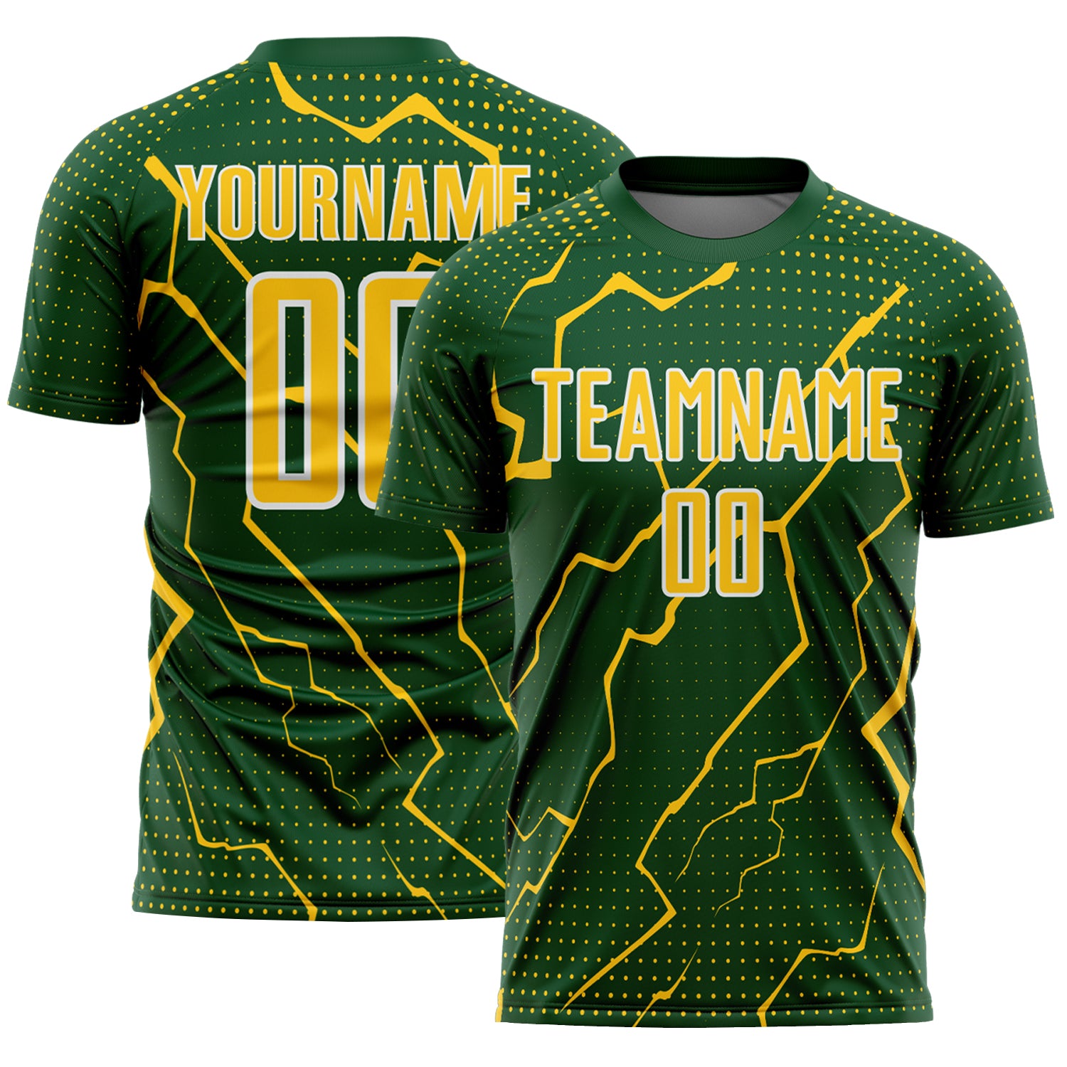 FansIdea Custom Green Yellow-White Lightning Sports Sublimation Soccer Uniform Jersey - $16.99 at Proof Eyewear