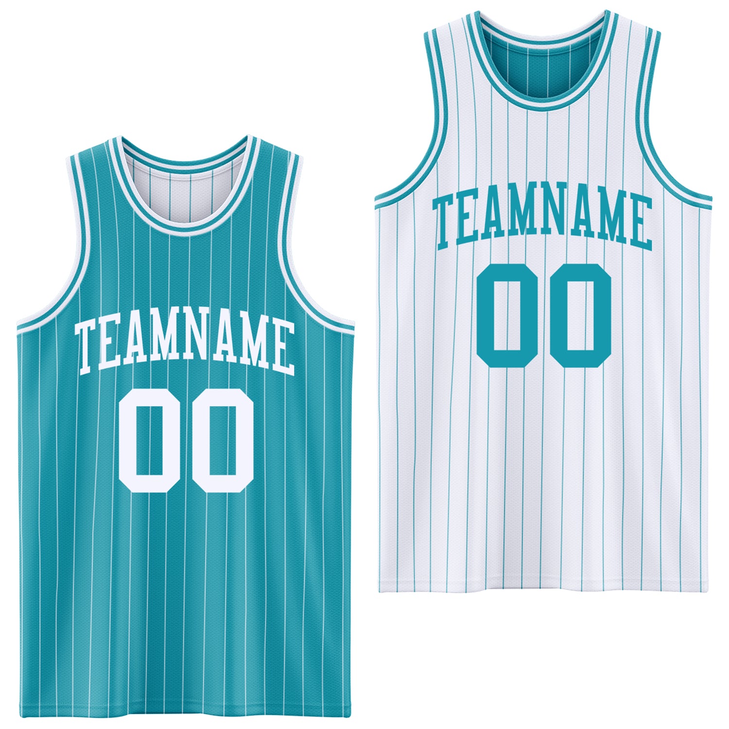 FansIdea Custom Teal White Pinstripe Reversible Double Side Sublimation Basketball Set Jersey - $17.99 at Proof Eyewear
